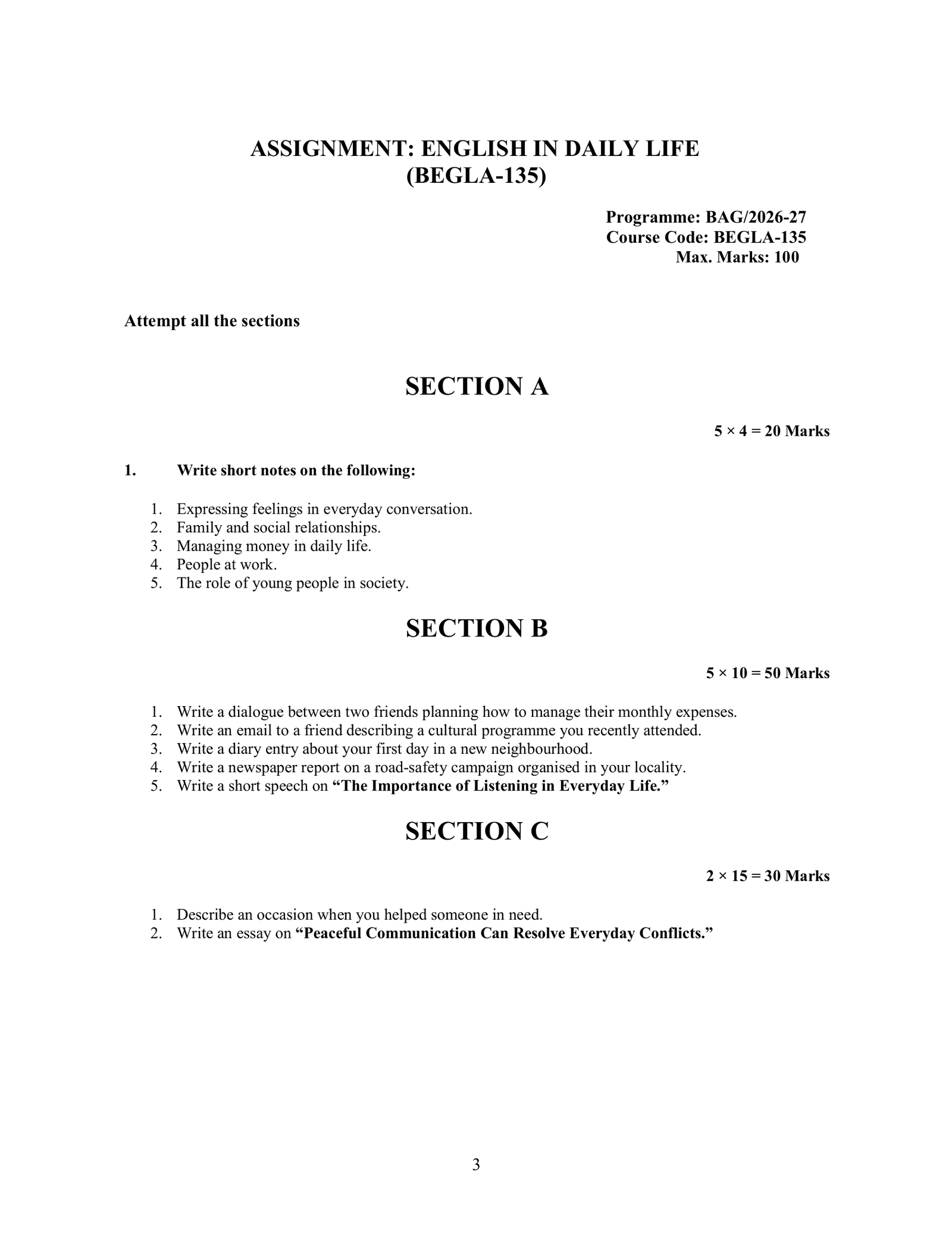 IGNOU BEGLA-135 Solved Assignment 2026-27 – English Medium