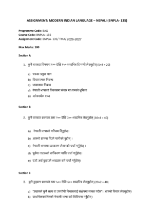 IGNOU BNPLA-135 Solved Assignment 2026-27 – Nepali Medium