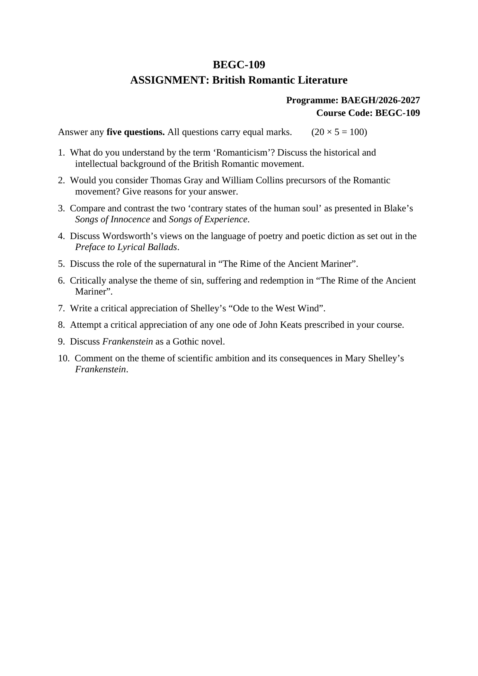 IGNOU BEGC-109 Solved Assignment 2026-27 – English Medium
