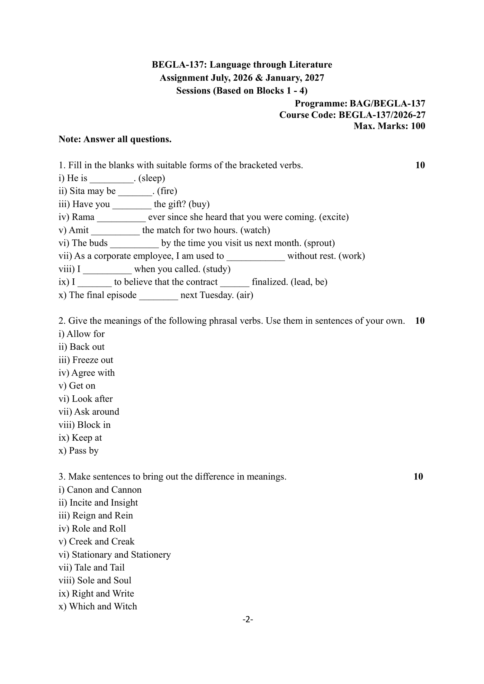IGNOU BEGLA-137 Solved Assignment 2026-27 – English Medium