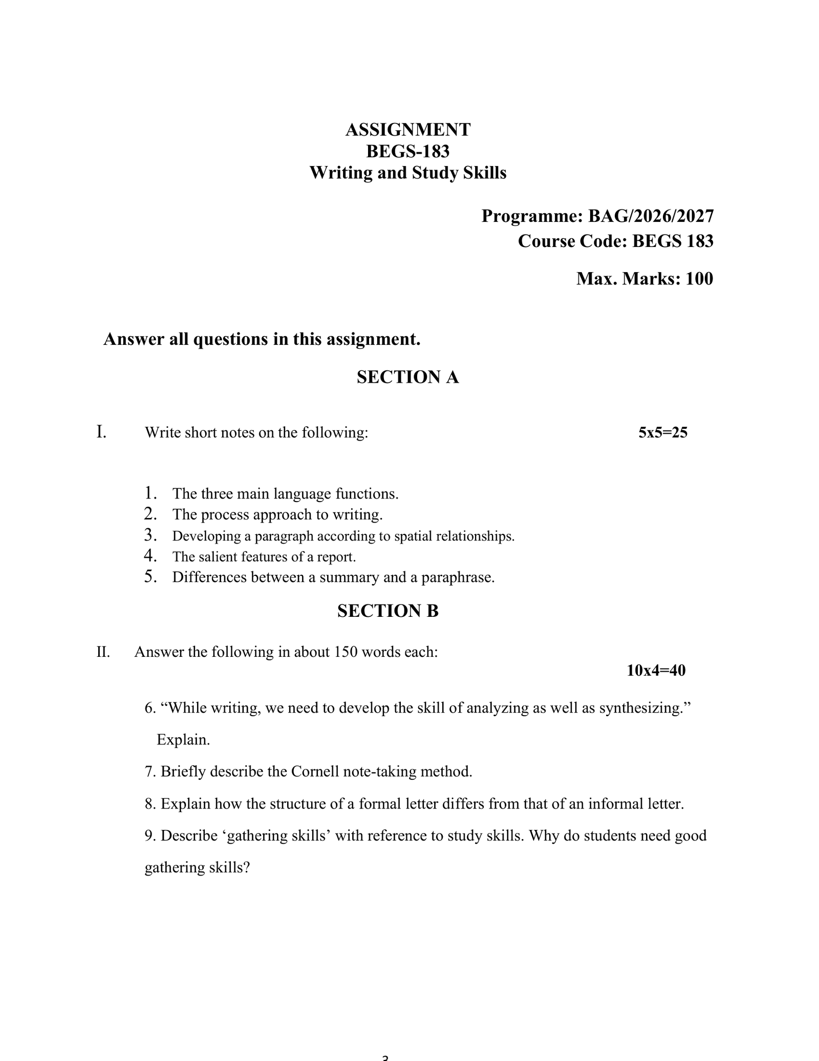 IGNOU BEGS-183 Solved Assignment 2026-27 – English Medium