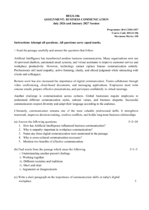 IGNOU BEGS-186 Solved Assignment 2026-27 – English Medium