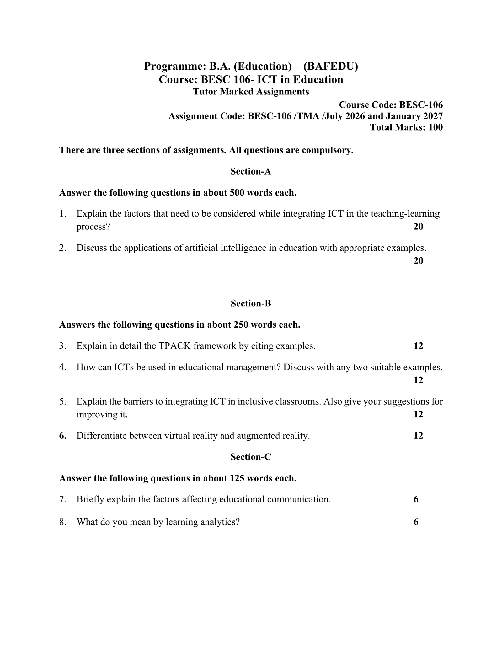 IGNOU BESC-106 Solved Assignment 2026-27 – English Medium