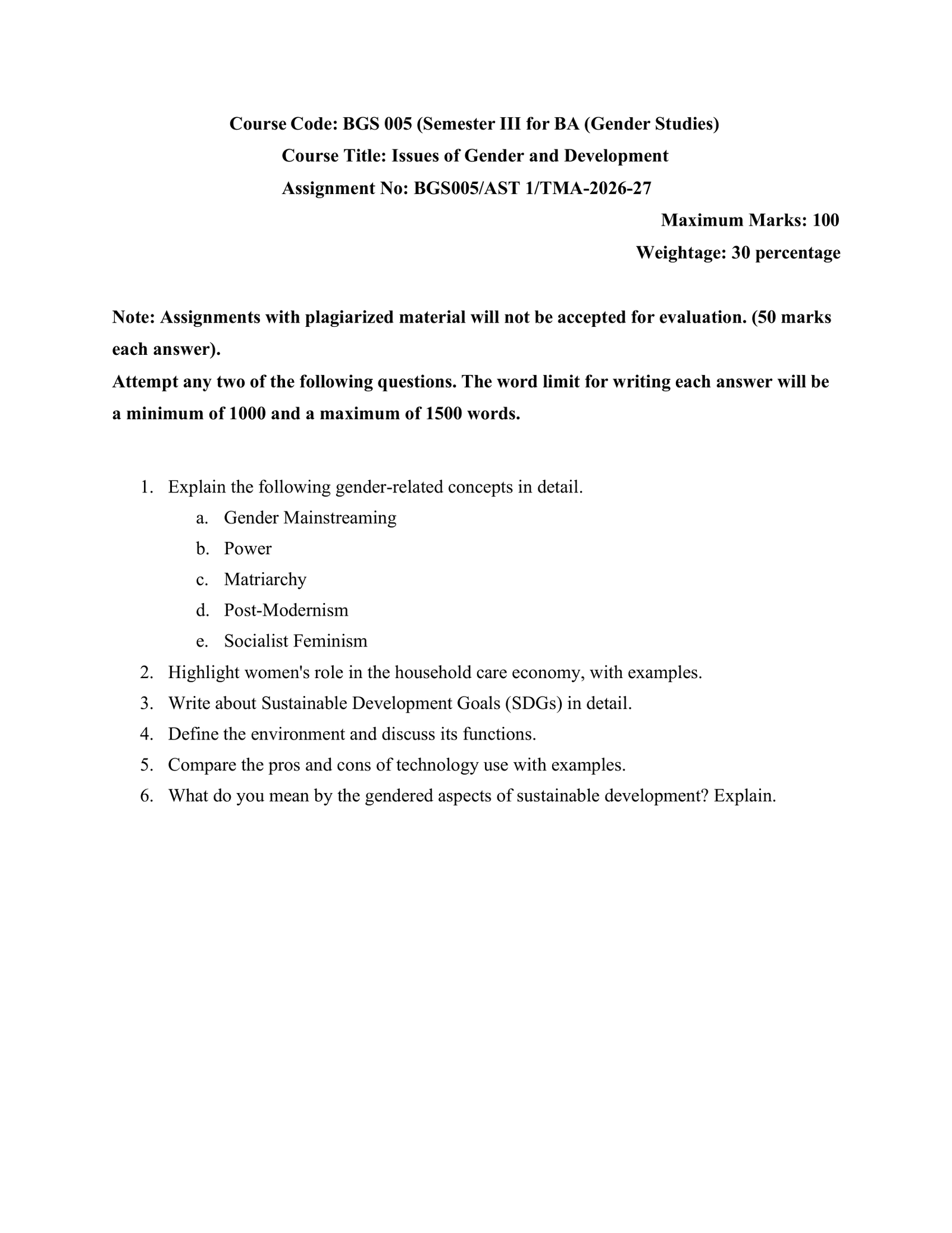 IGNOU BGS-005 Solved Assignment 2026-27 – English Medium
