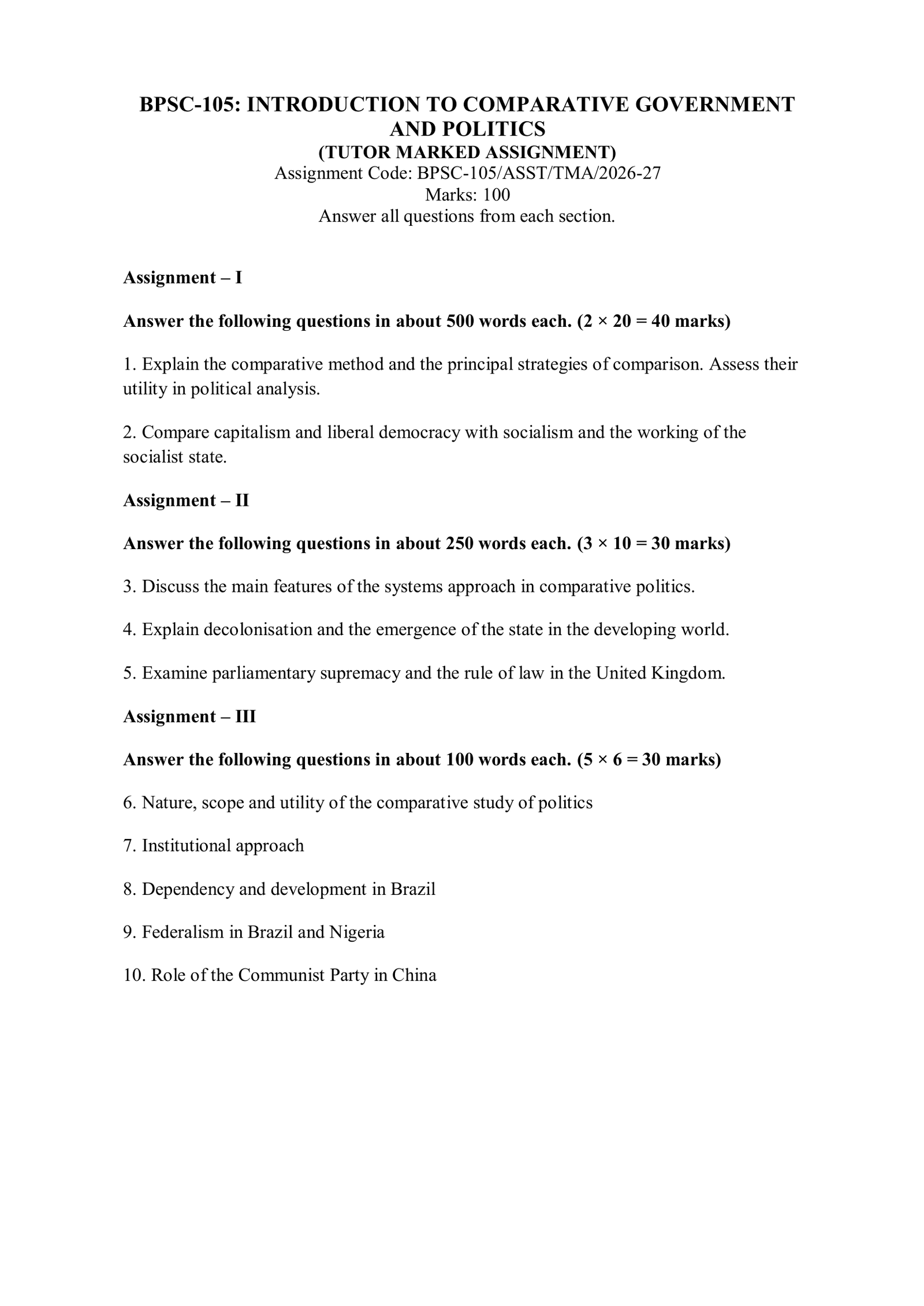 IGNOU BPSC-105 Solved Assignment 2026-27 – English Medium