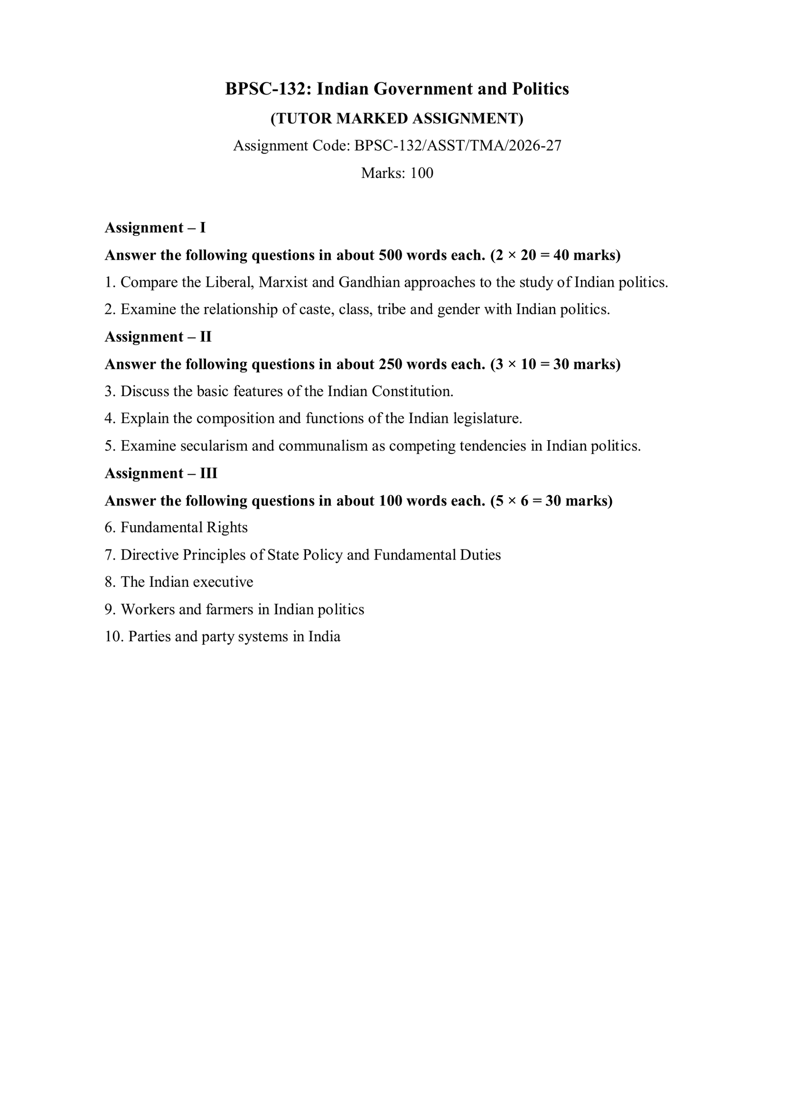 IGNOU BPSC-132 Solved Assignment 2026-27 – English Medium