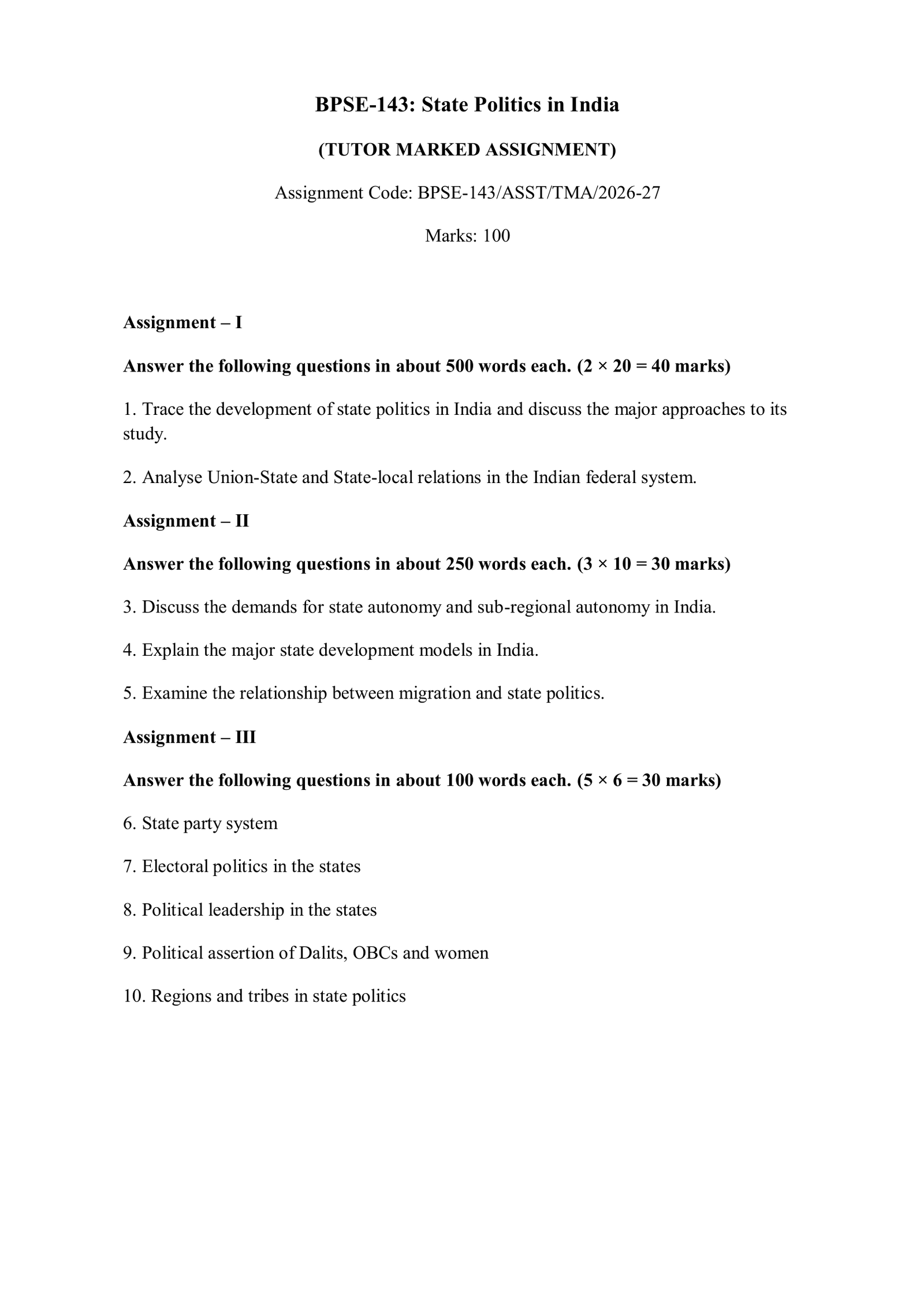 IGNOU BPSE-143 Solved Assignment 2026-27 – English Medium