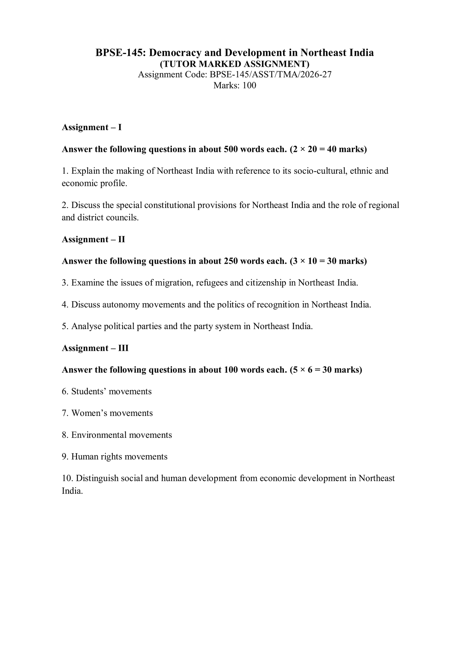 IGNOU BPSE-145 Solved Assignment 2026-27 – English Medium