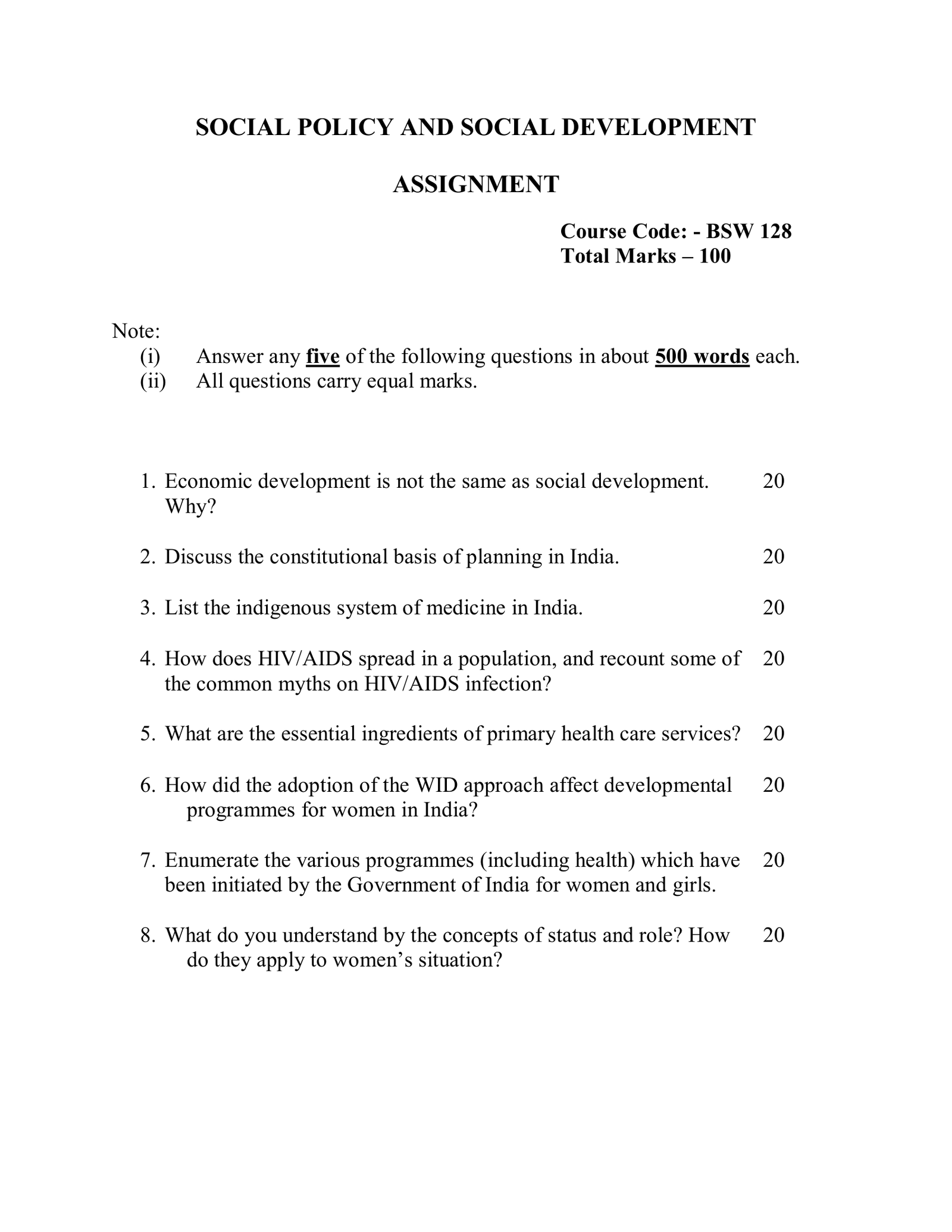 IGNOU BSW-128 Solved Assignment 2026-27 – English Medium