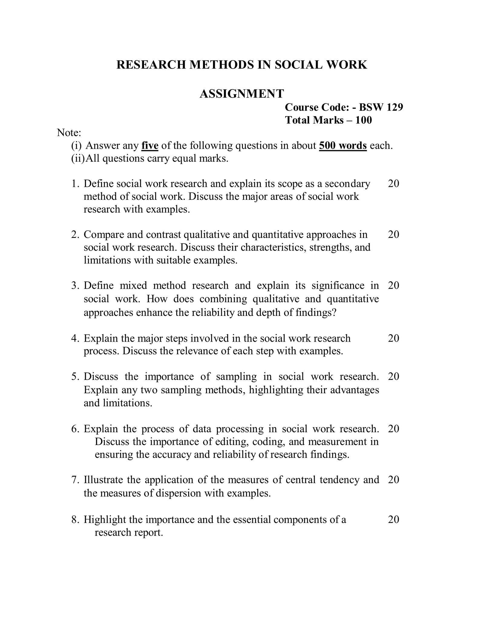 IGNOU BSW-129 Solved Assignment 2026-27 – English Medium