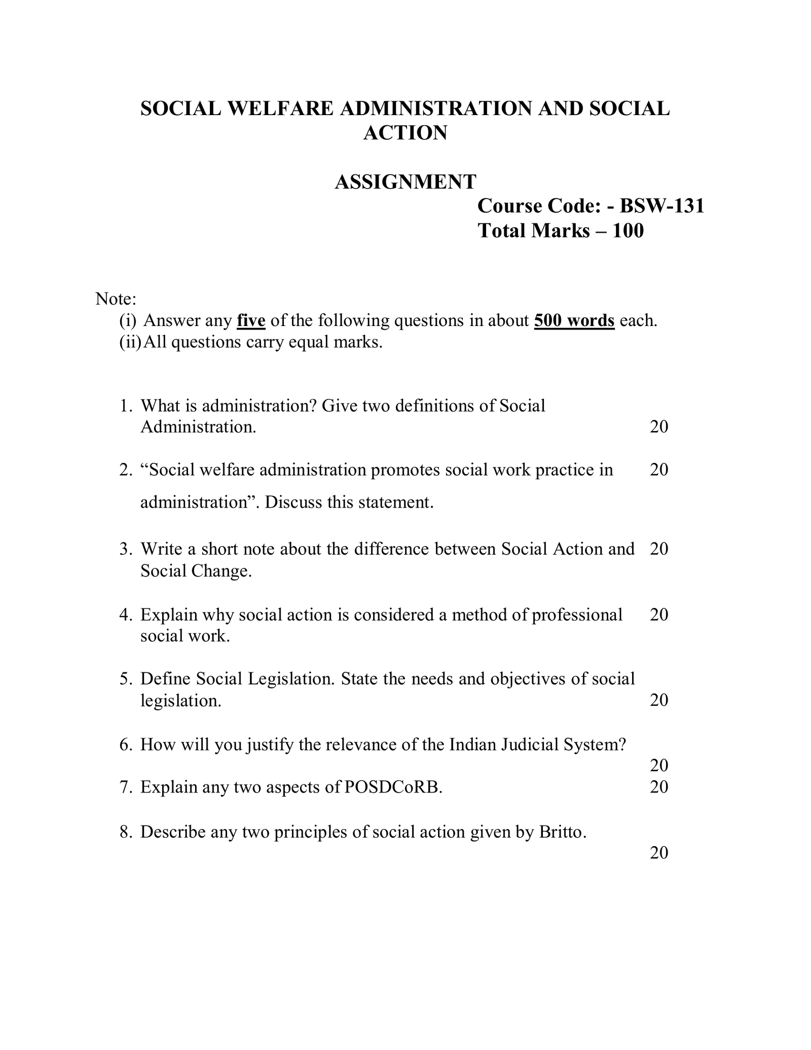 IGNOU BSW-131 Solved Assignment 2026-27 – English Medium