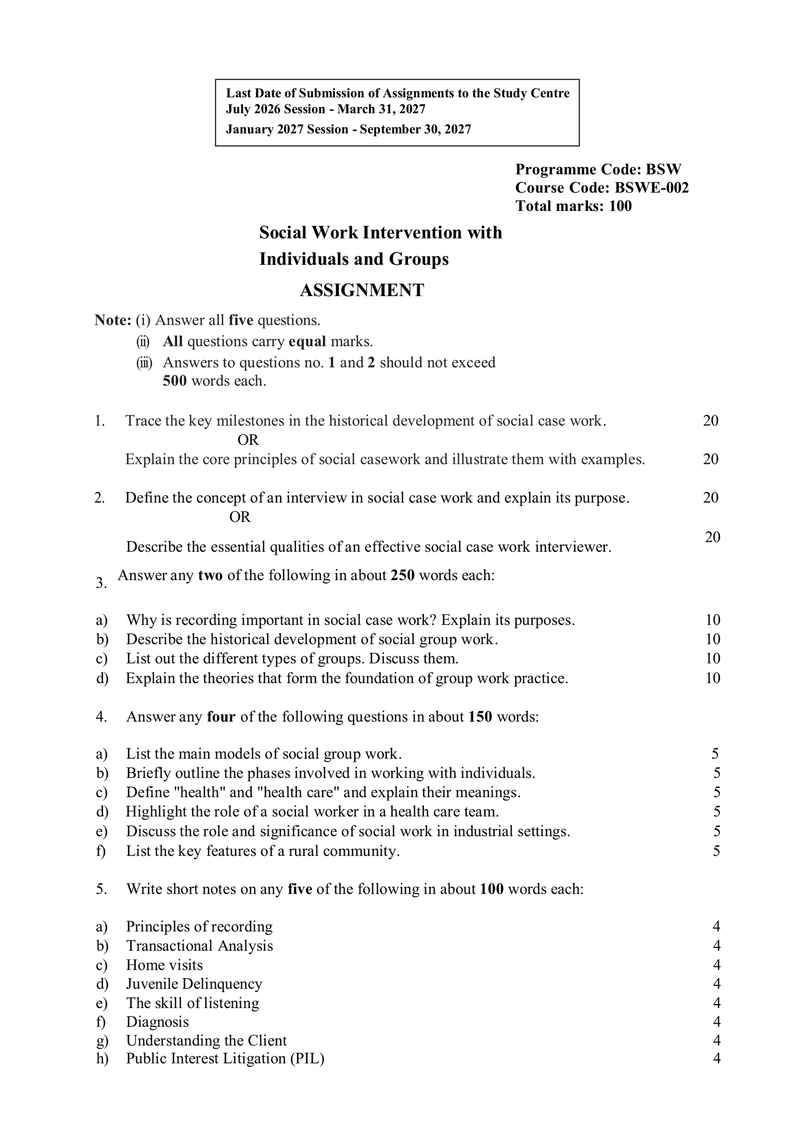 IGNOU BSWE-002 Solved Assignment 2026-27 – English Medium
