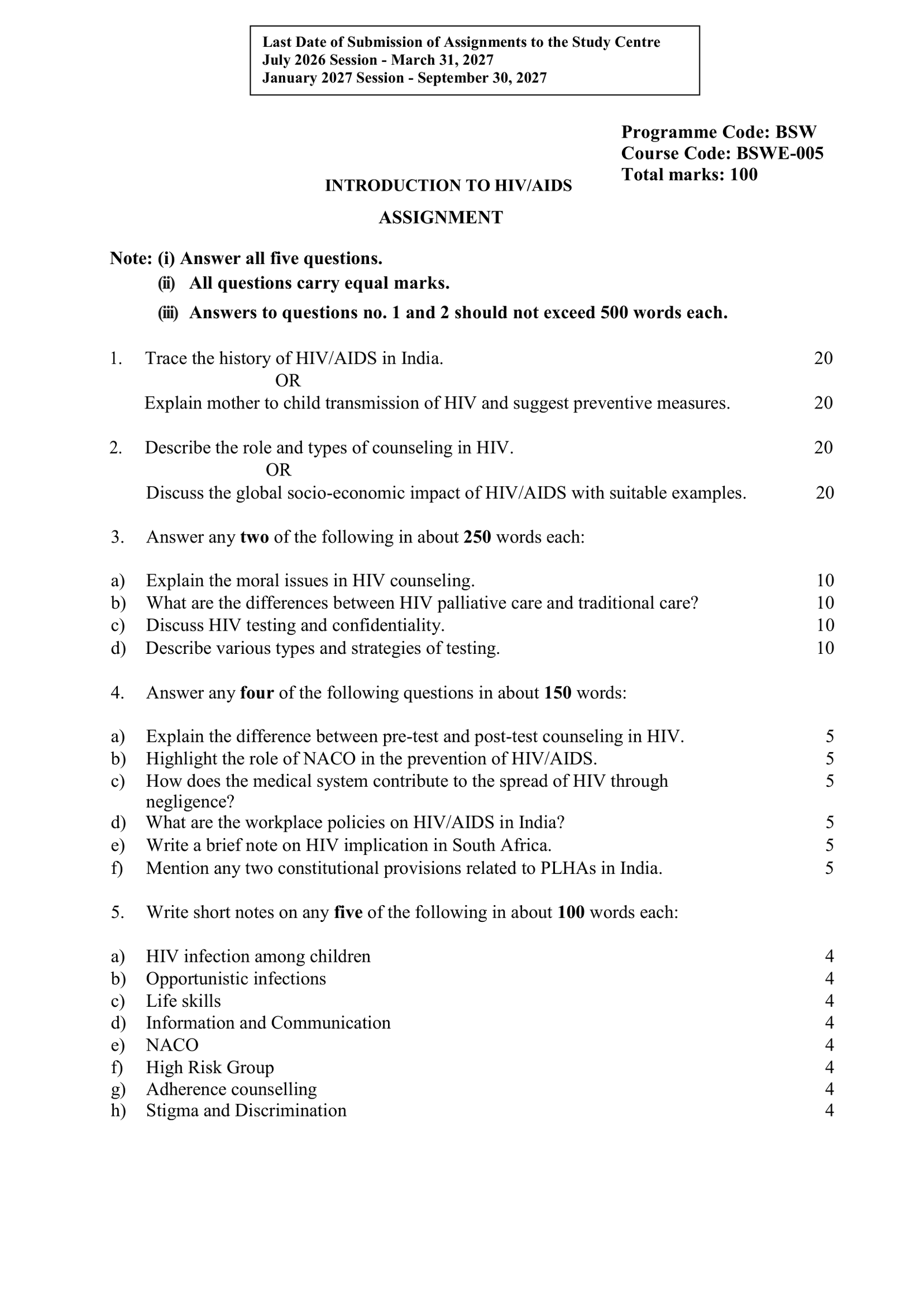 IGNOU BSWE-005 Solved Assignment 2026-27 – English Medium