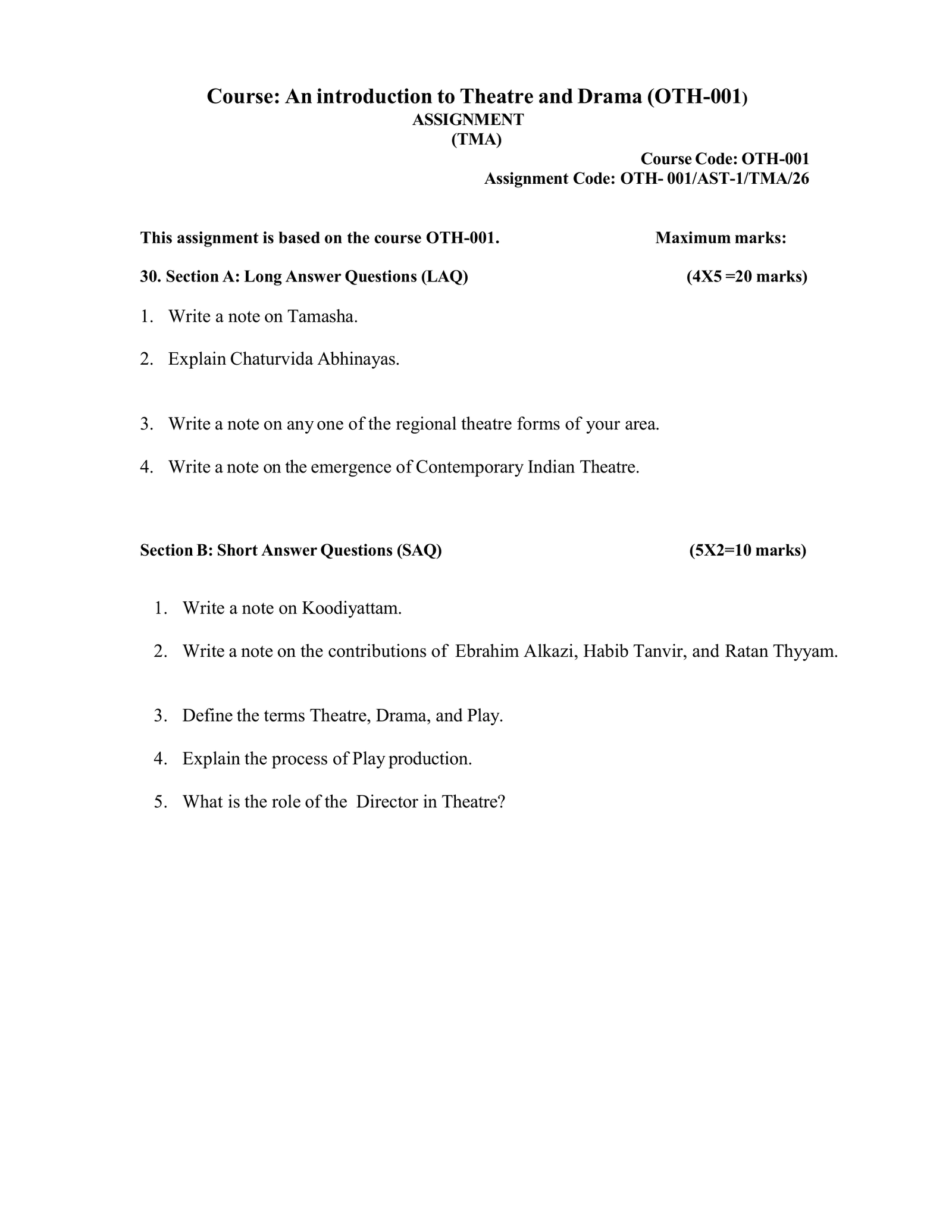 IGNOU OTH-001 Solved Assignment JULY 2026 – English Medium