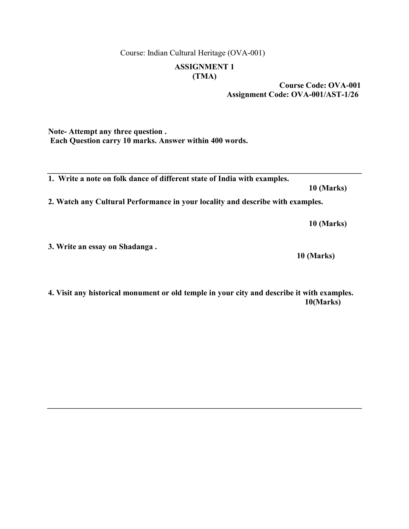 IGNOU OVA-001 Solved Assignment JULY 2026 – English Medium