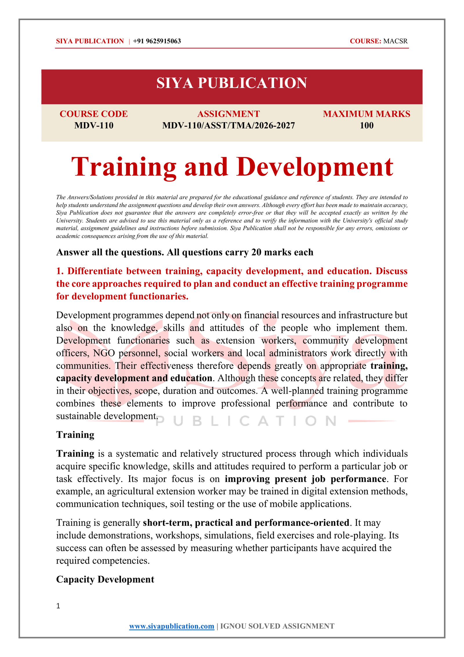 IGNOU MDV-110 Solved Assignment 2026-27 – English Medium - Image 2