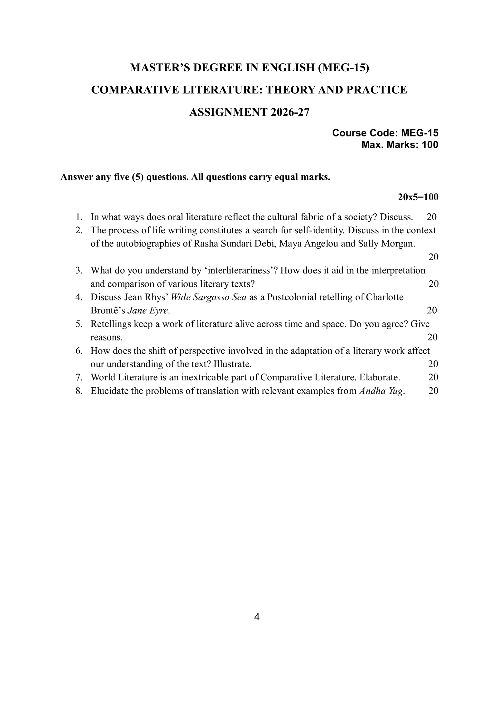IGNOU MEG-015 Solved Assignment 2026-27 – English Medium