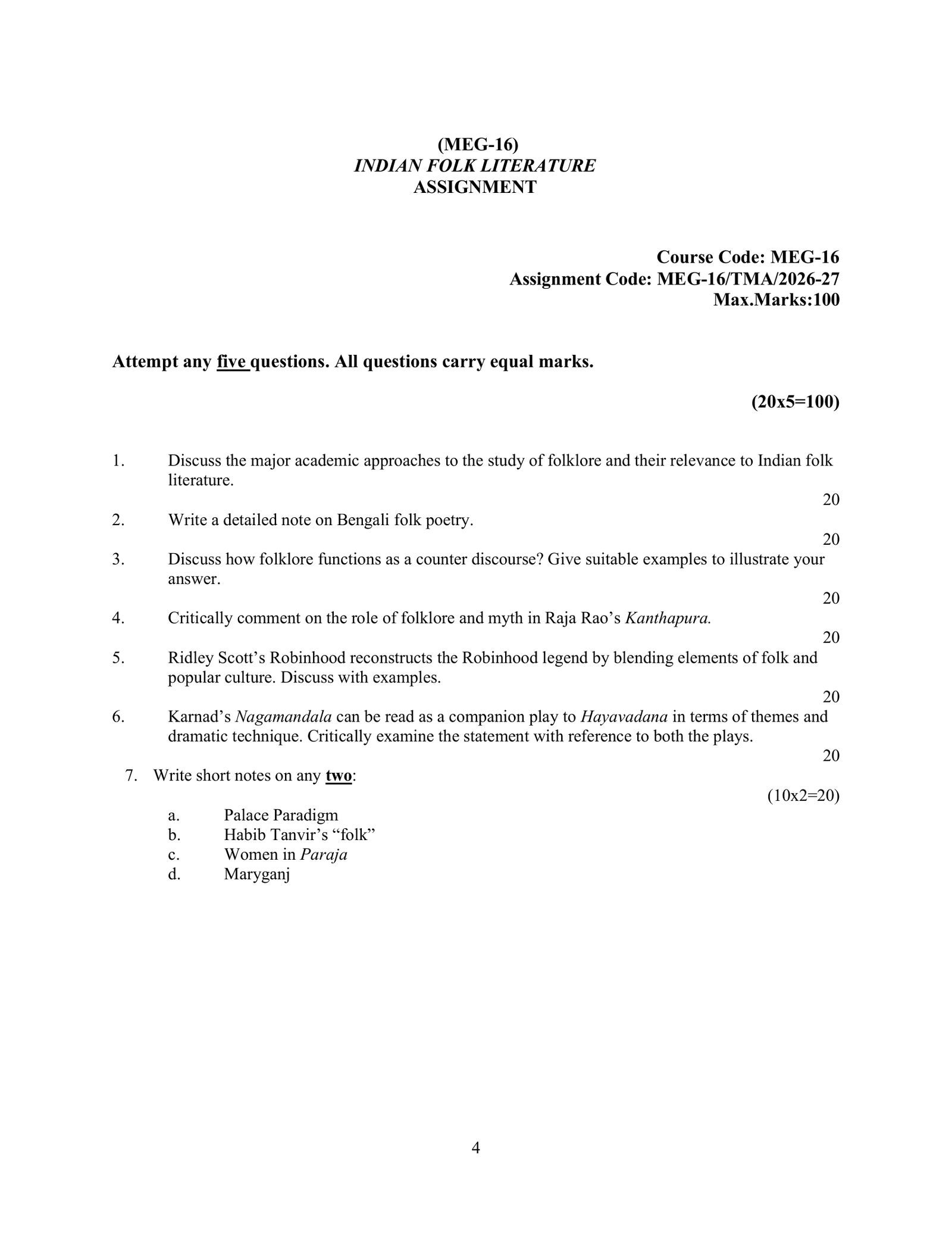 IGNOU MEG-016 Solved Assignment 2026-27 – English Medium