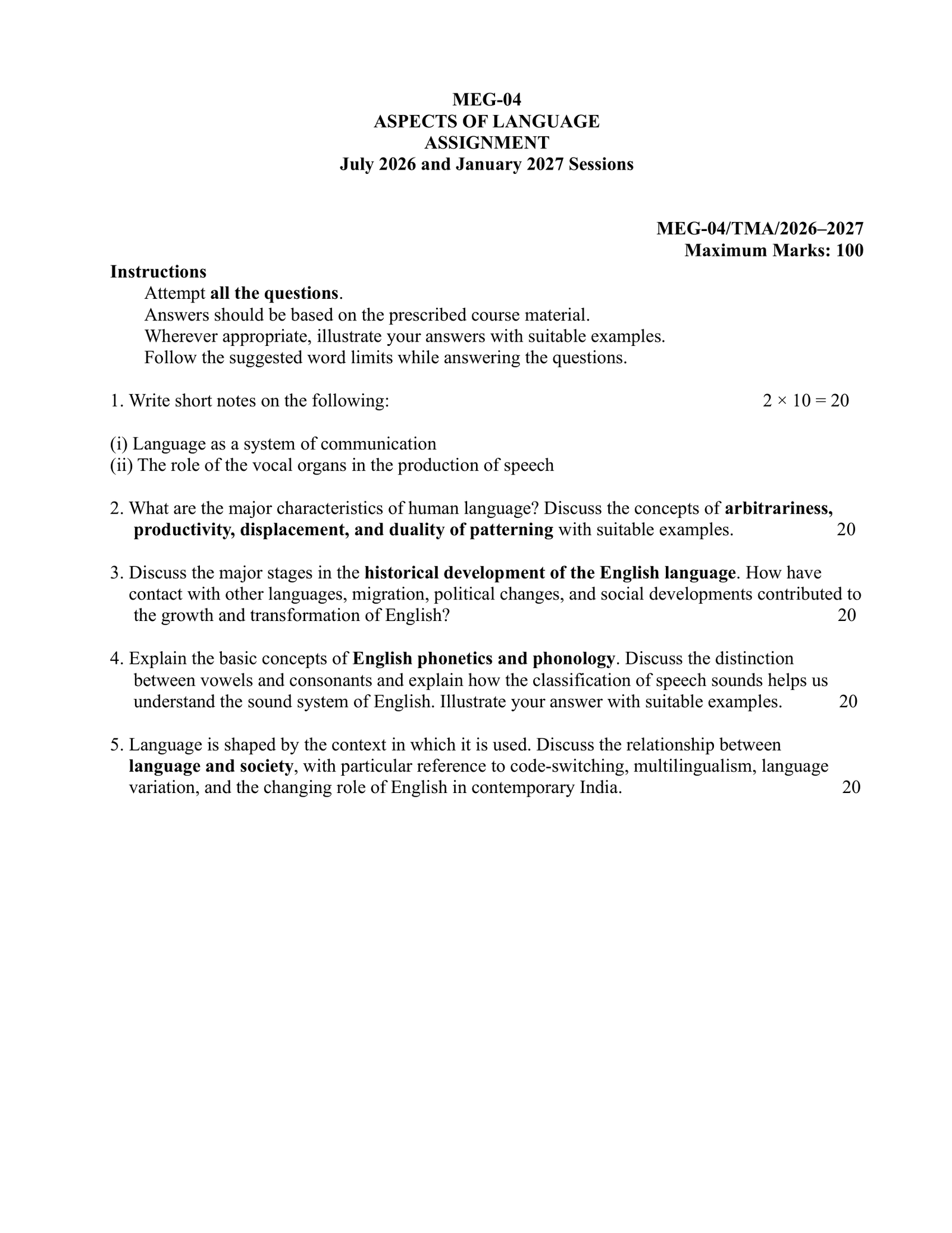 IGNOU MEG-04 Solved Assignment 2026-27 – English Medium