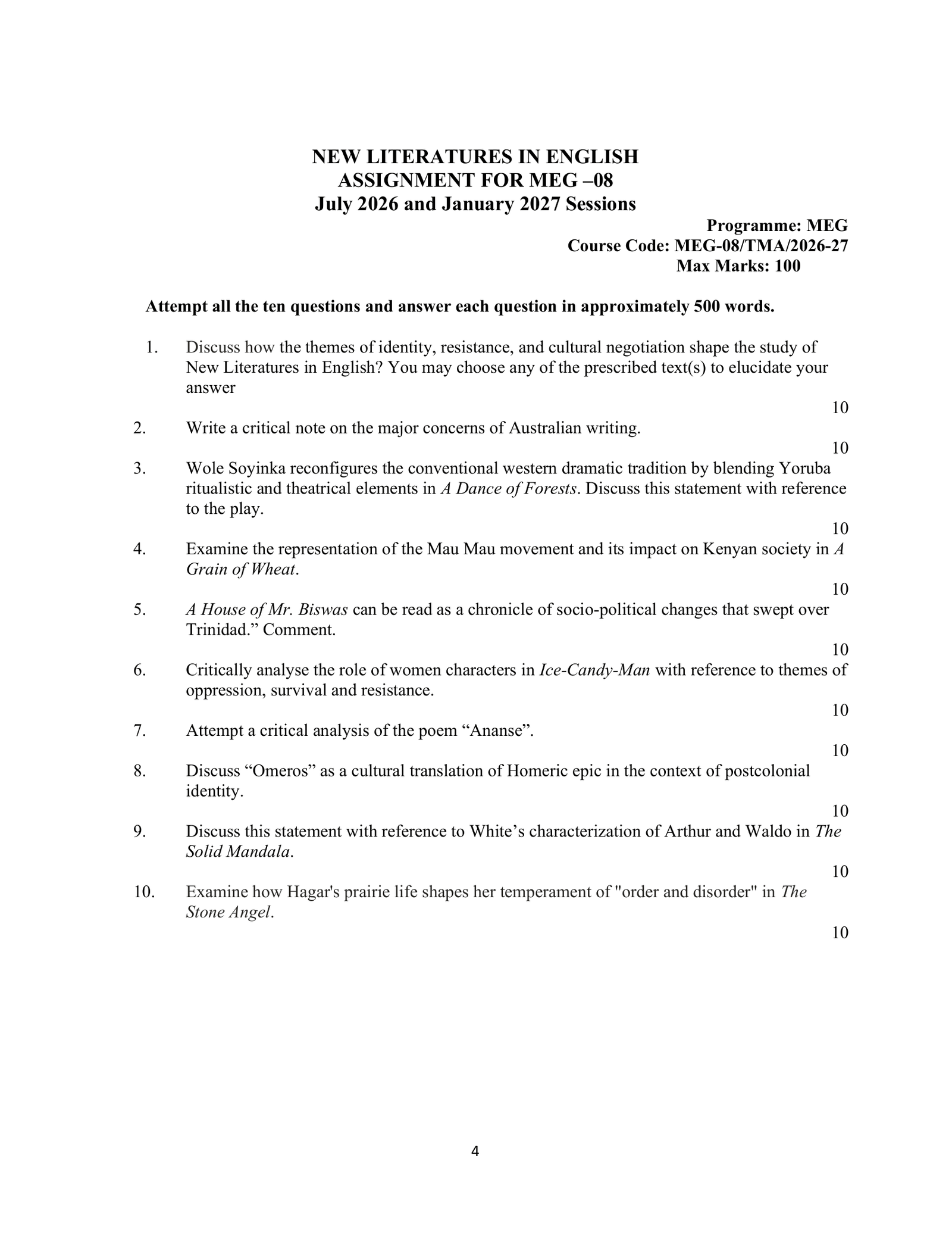 IGNOU MEG-08 Solved Assignment 2026-27 – English Medium
