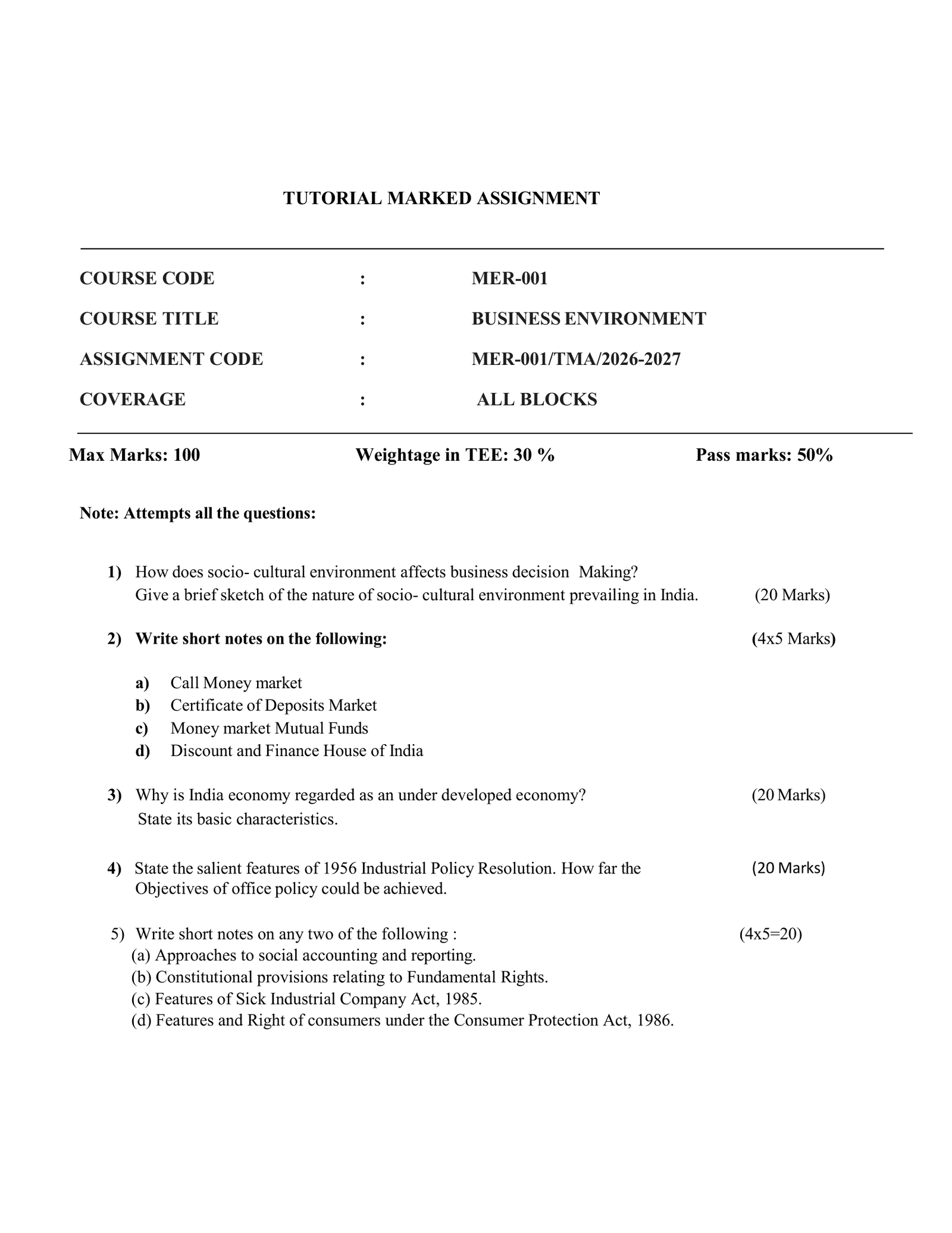 IGNOU MER-001 Solved Assignment 2026-27 – English Medium