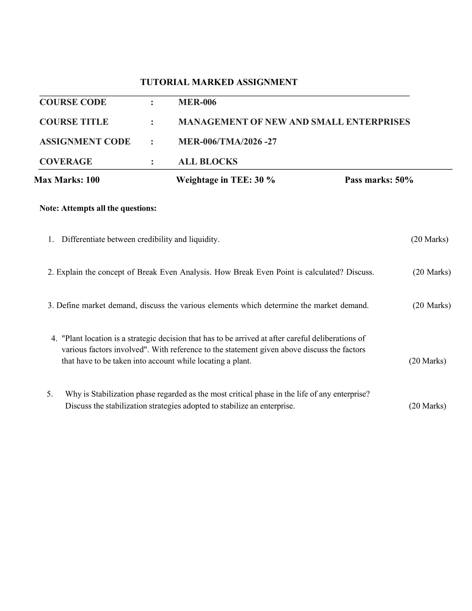 IGNOU MER-006 Solved Assignment 2026-27 – English Medium