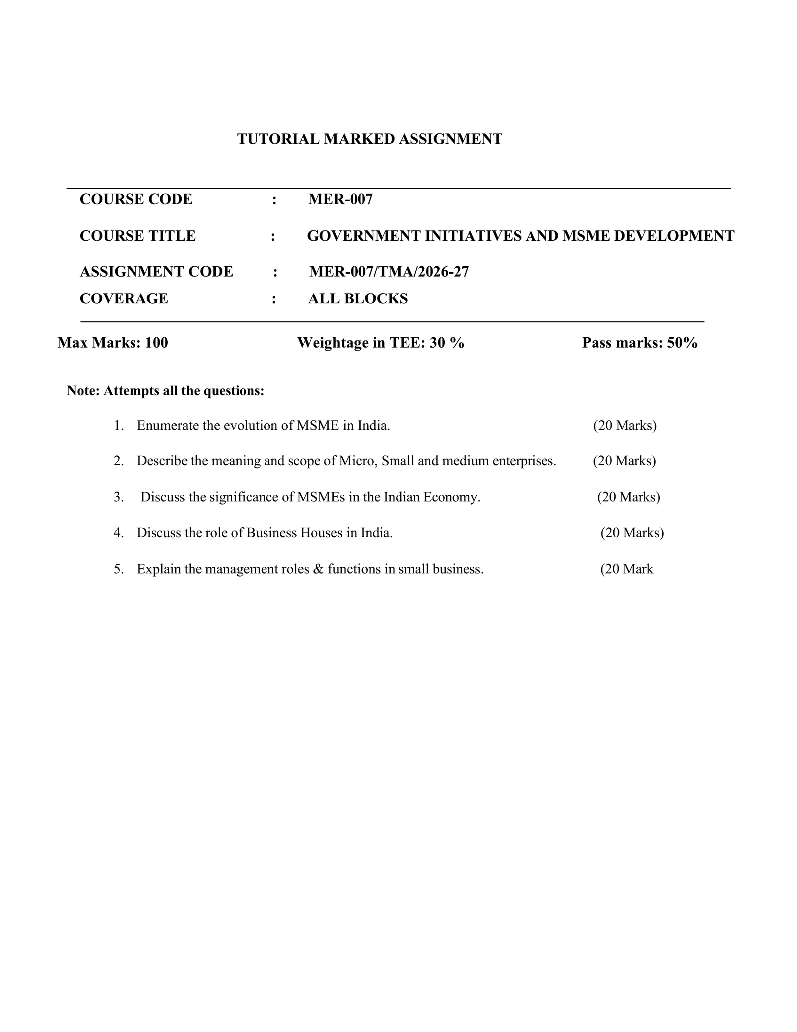 IGNOU MER-007 Solved Assignment 2026-27 – English Medium