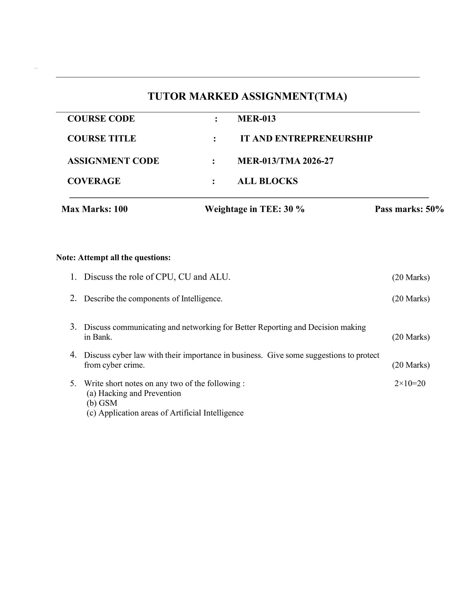 IGNOU MER-013 Solved Assignment 2026-27 – English Medium