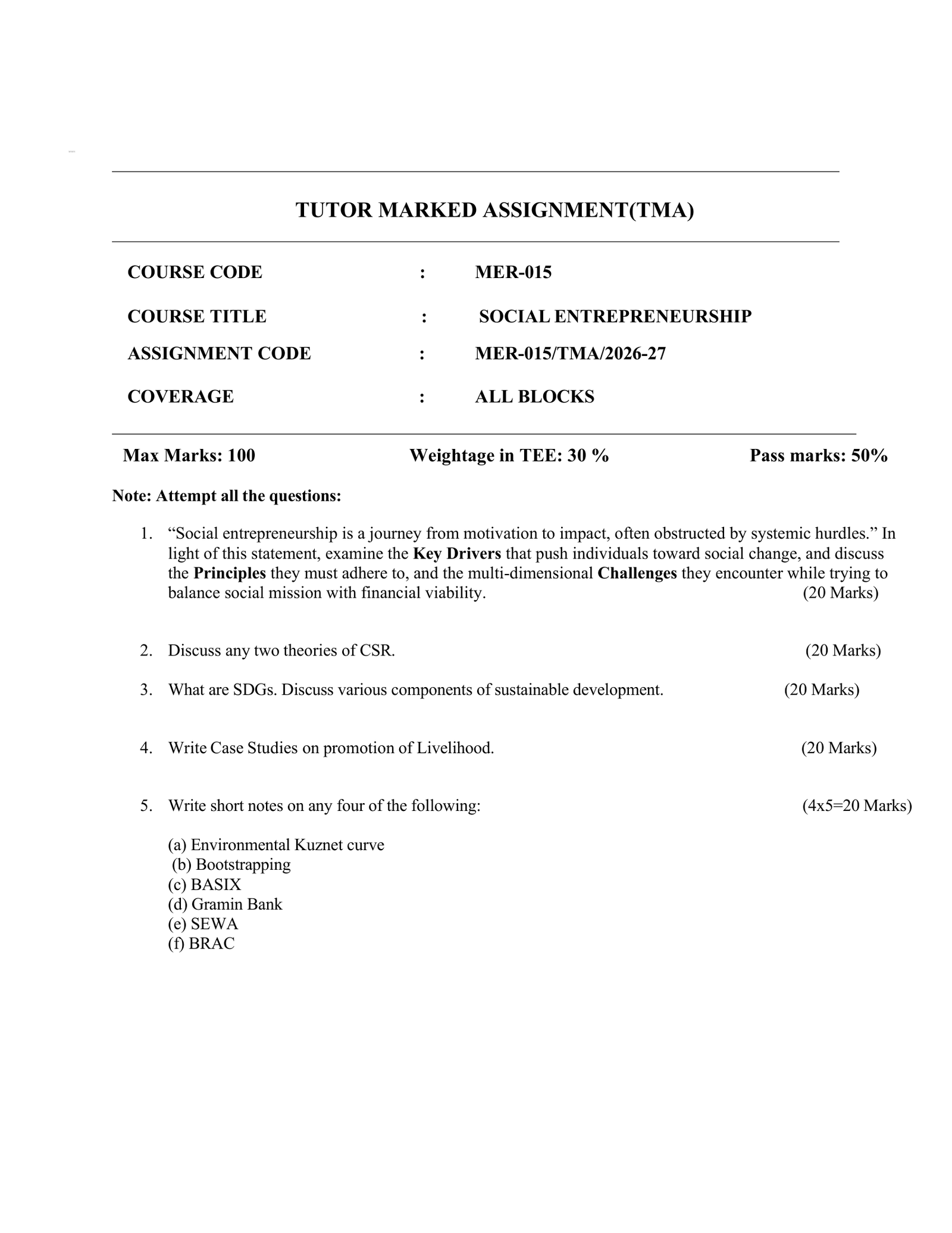IGNOU MER-015 Solved Assignment 2026-27 – English Medium