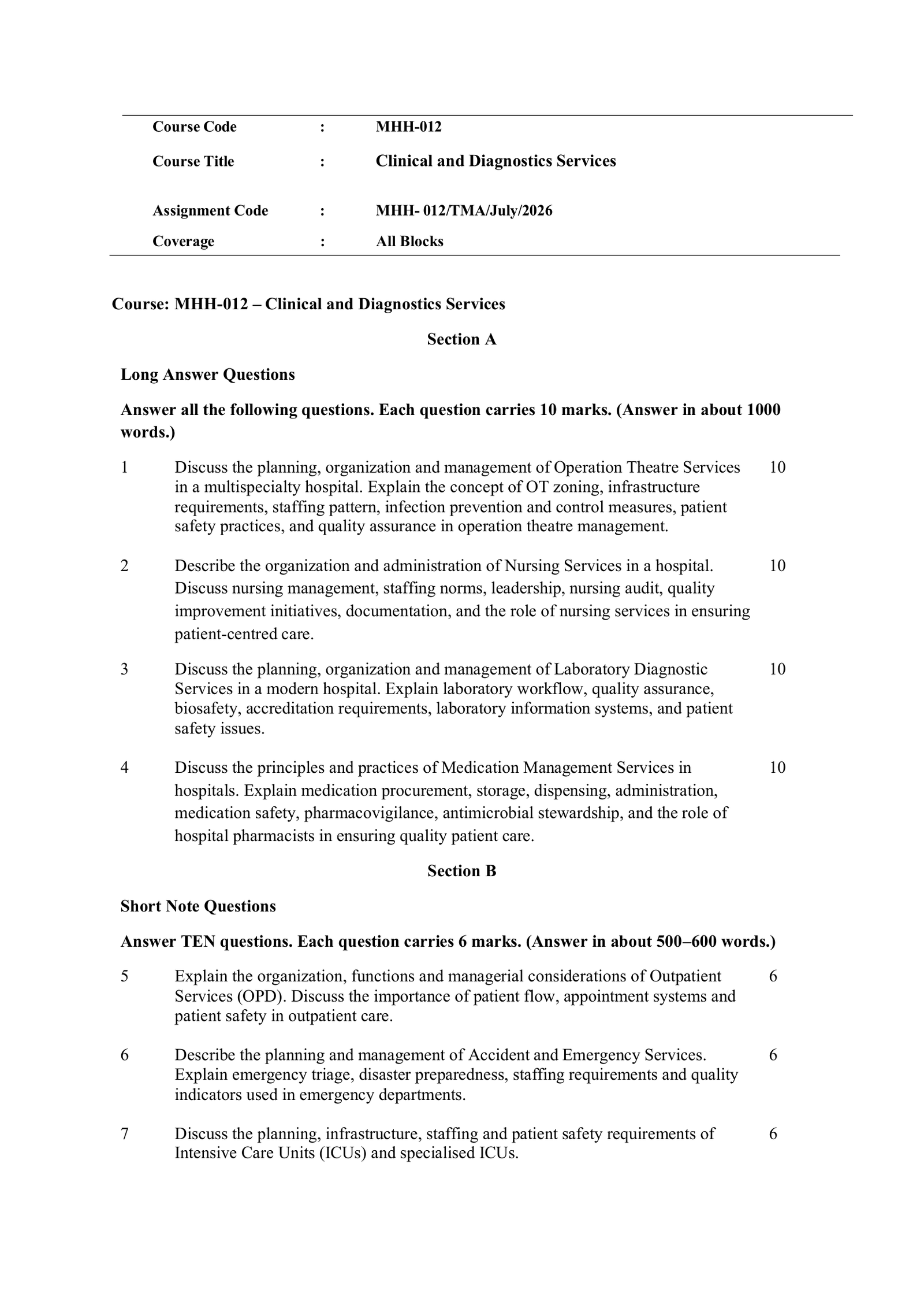 IGNOU MHH-012 Solved Assignment JULY 2026 – English Medium