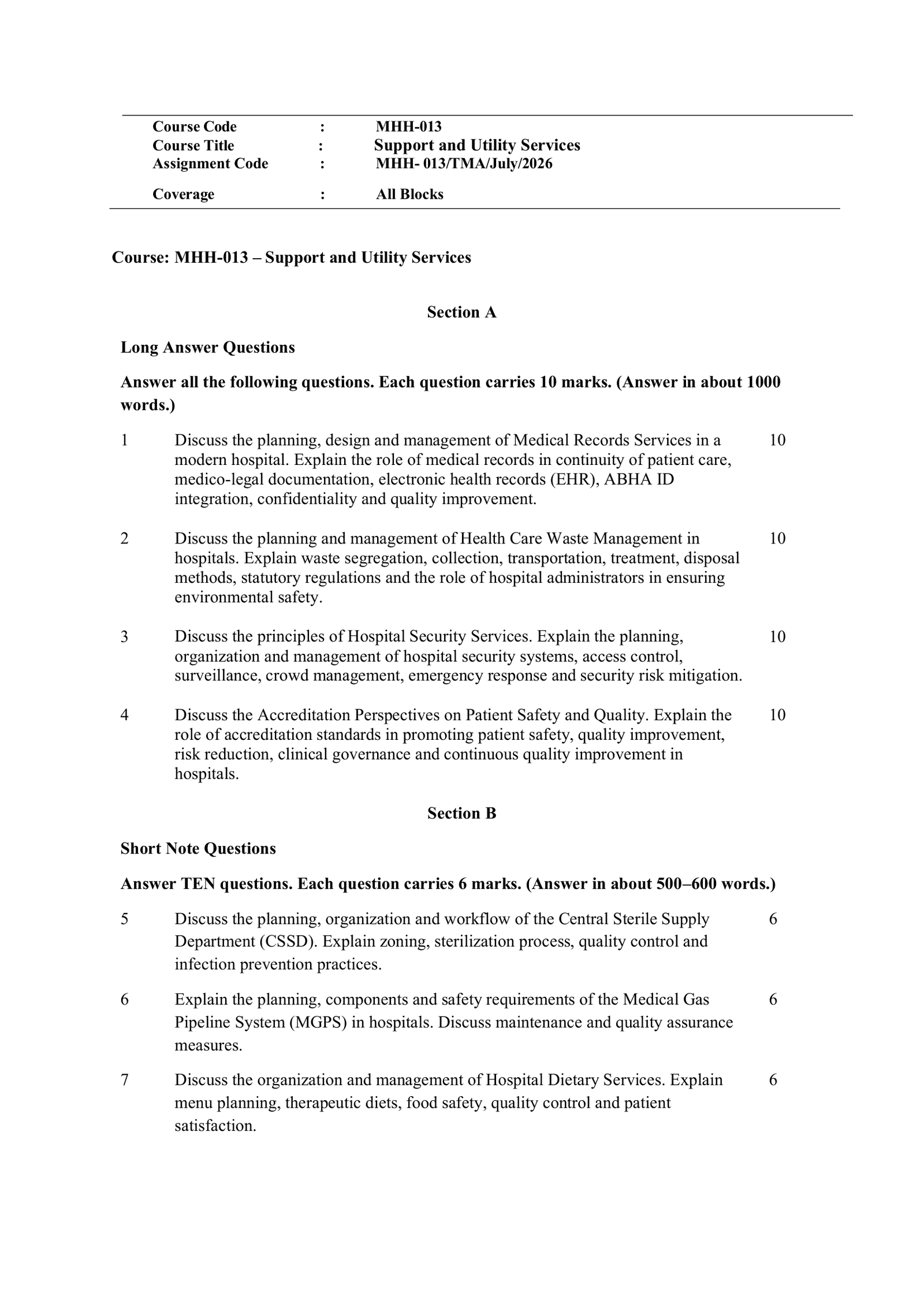 IGNOU MHH-013 Solved Assignment JULY 2026 – English Medium