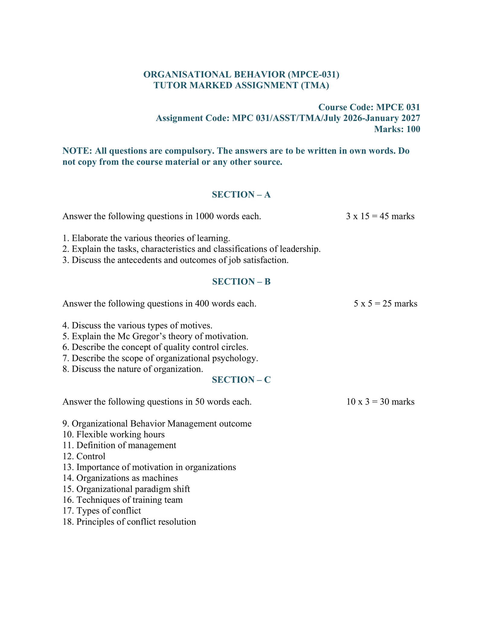 IGNOU MPCE-031 Solved Assignment 2026-27 – English Medium