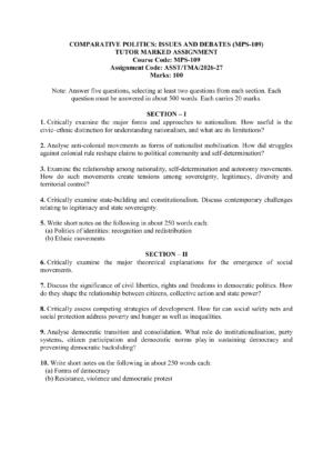 IGNOU MPS-109 Solved Assignment 2026-27 – English Medium