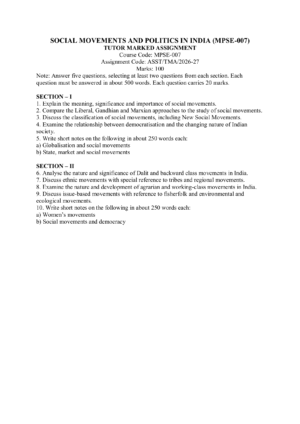 IGNOU MPSE-007 Solved Assignment 2026-27 – English Medium