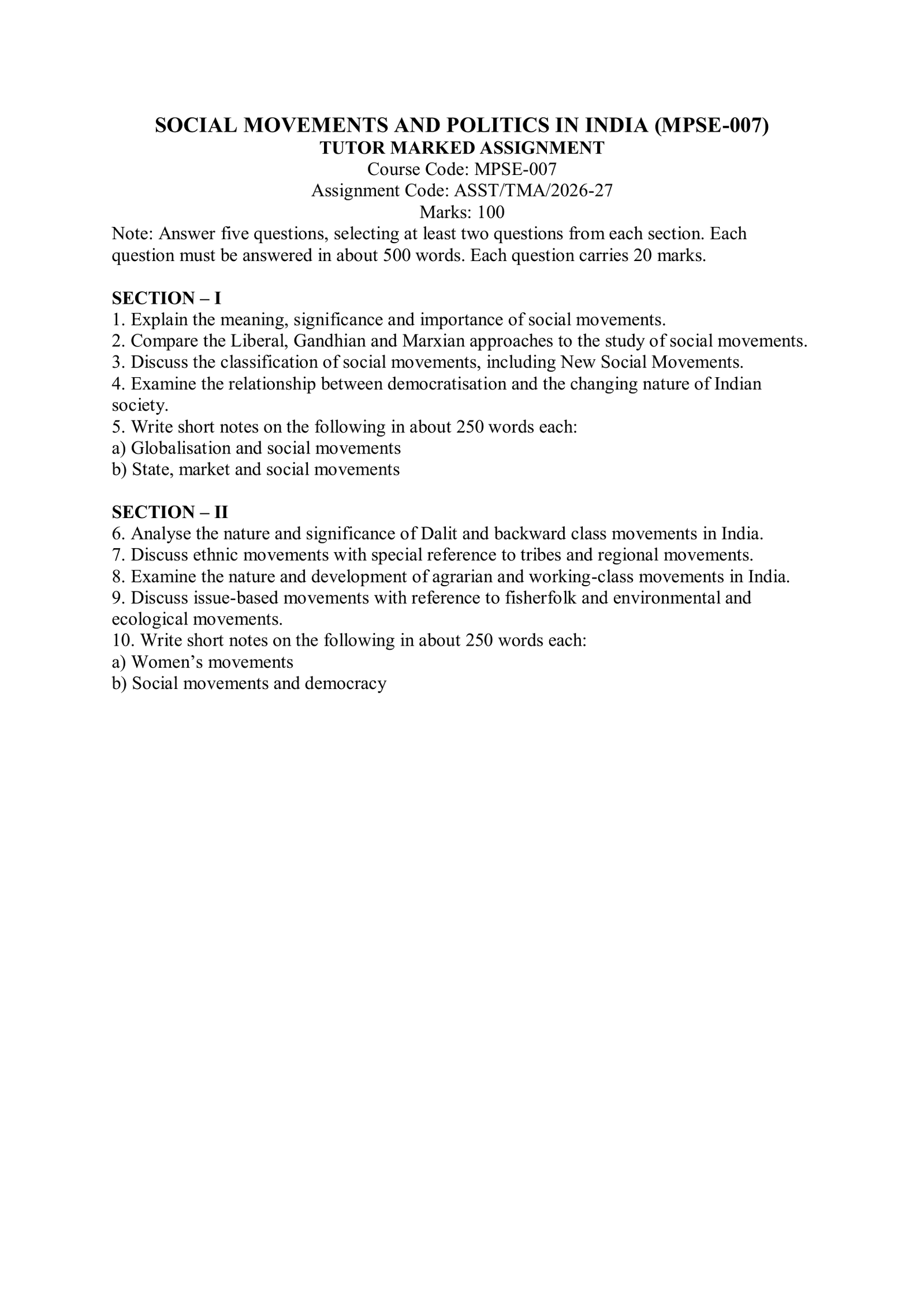 IGNOU MPSE-007 Solved Assignment 2026-27 – English Medium
