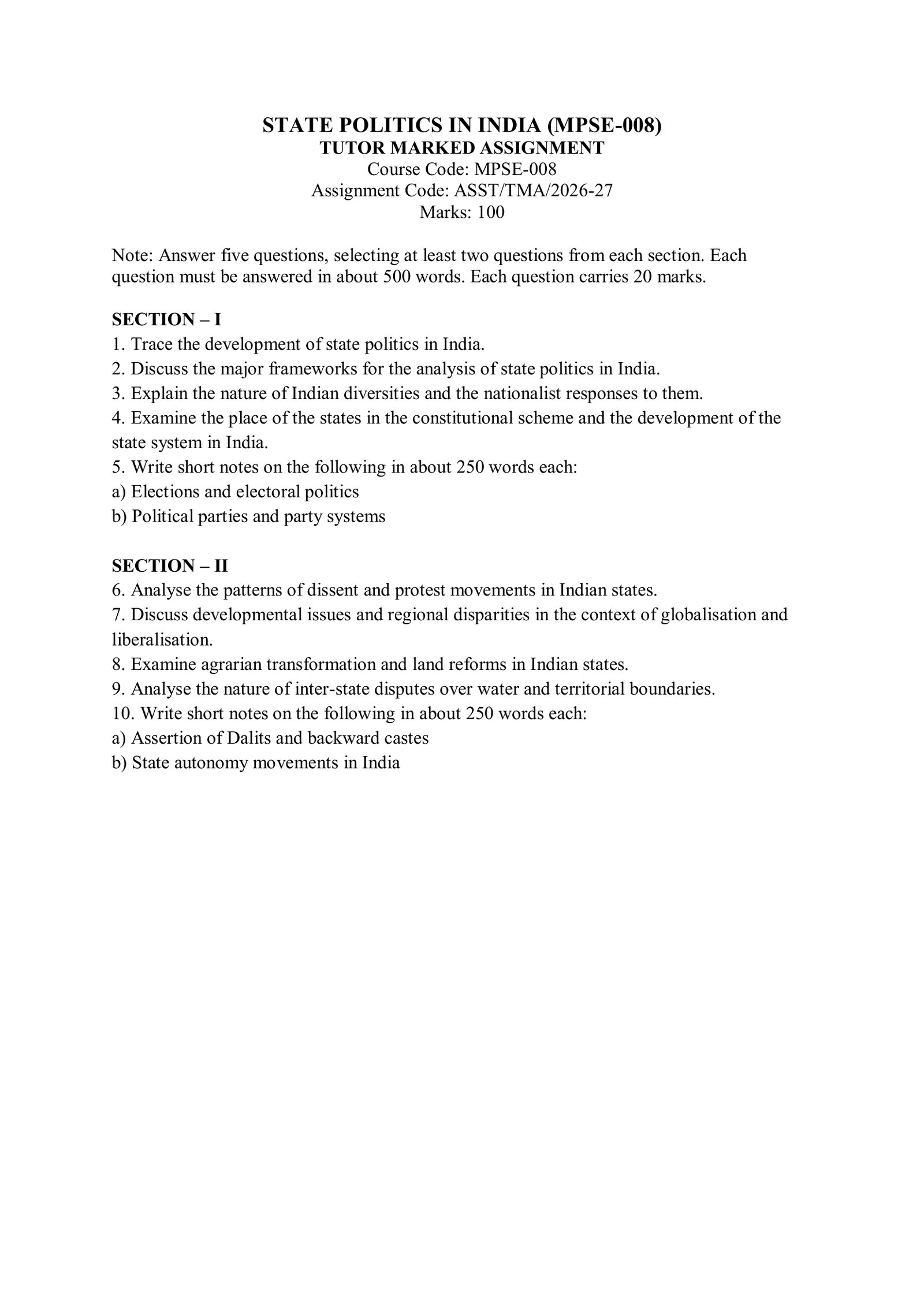 IGNOU MPSE-008 Solved Assignment 2026-27 – English Medium
