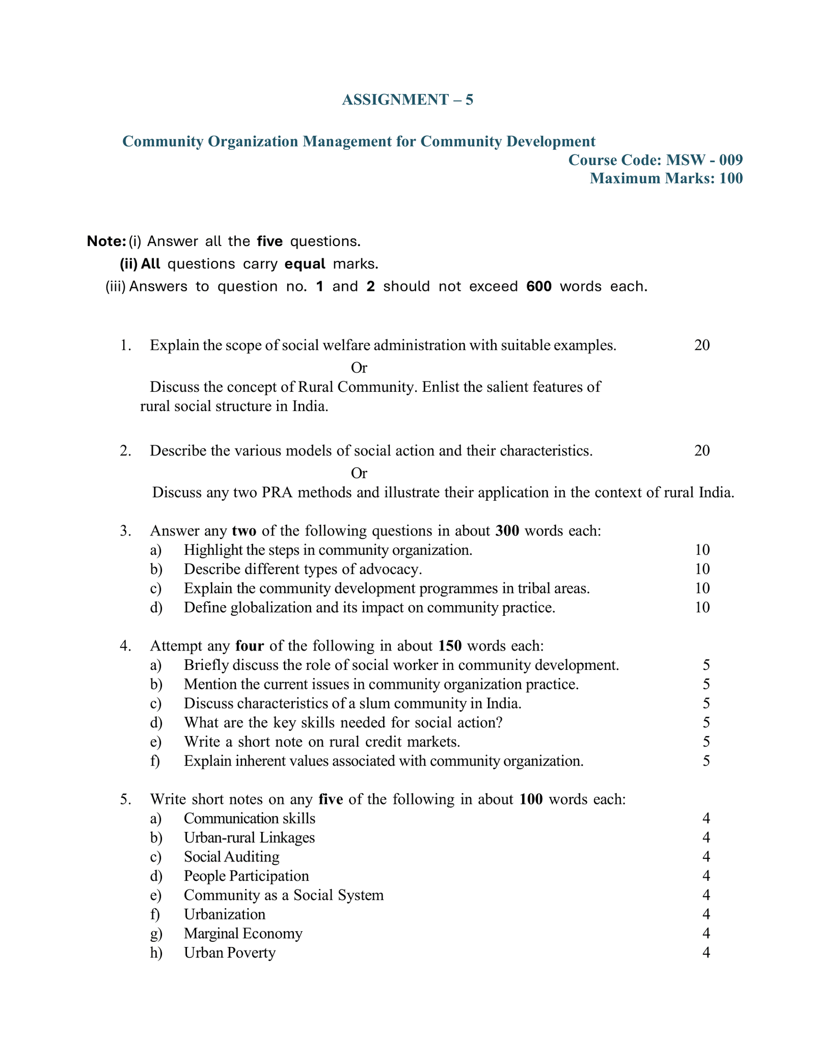 IGNOU MSW-009 Solved Assignment 2026-27 – English Medium