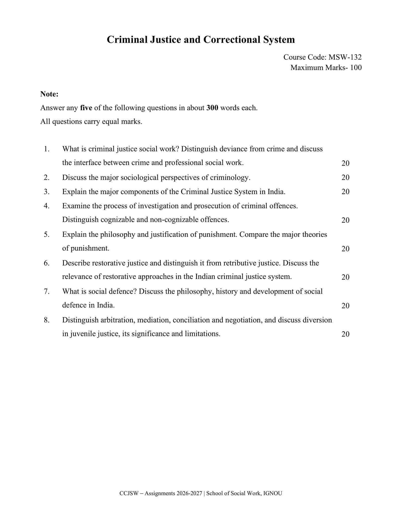 IGNOU MSW-132 Solved Assignment 2026-27 – English Medium