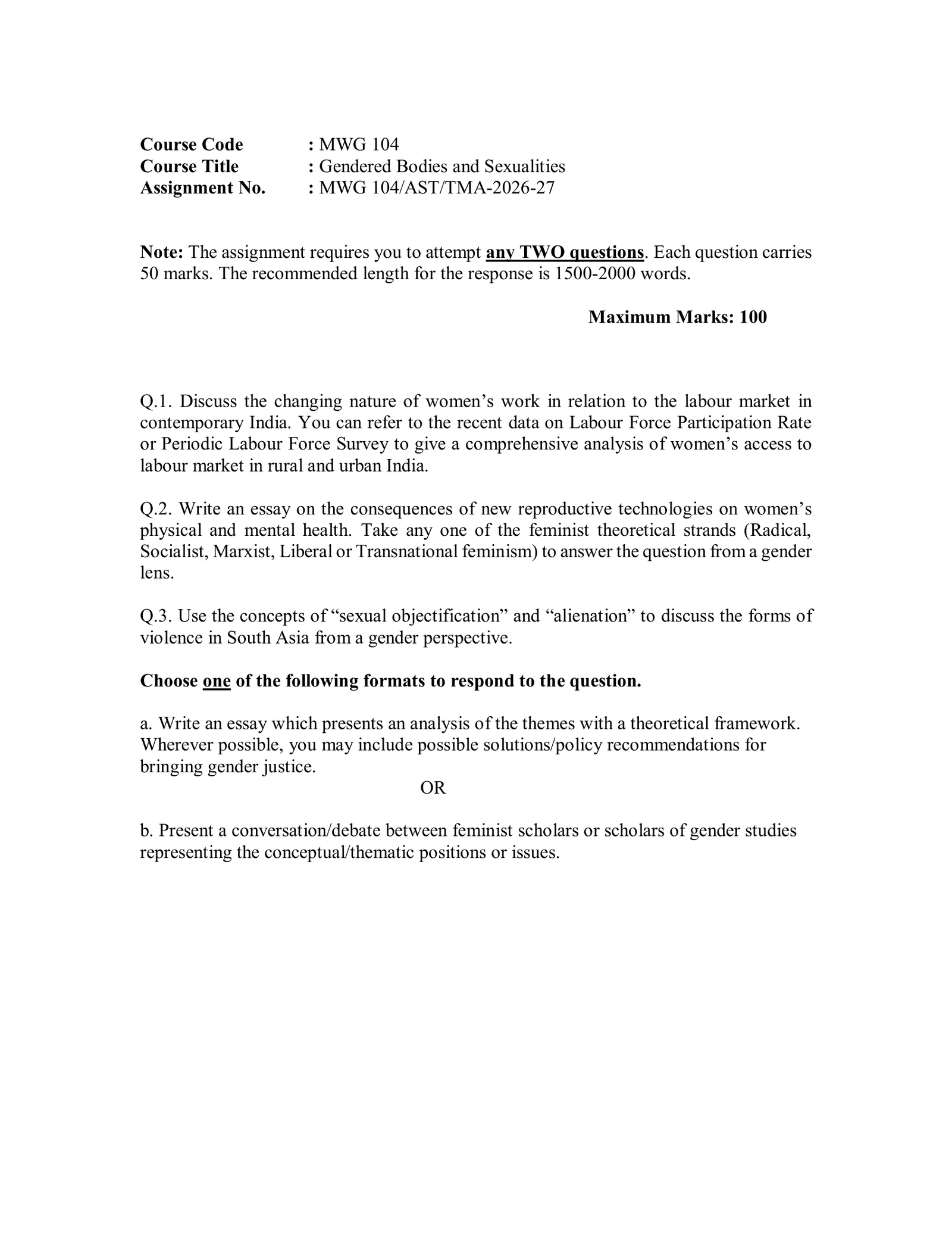 IGNOU MWG-104 Solved Assignment 2026-27 – English Medium