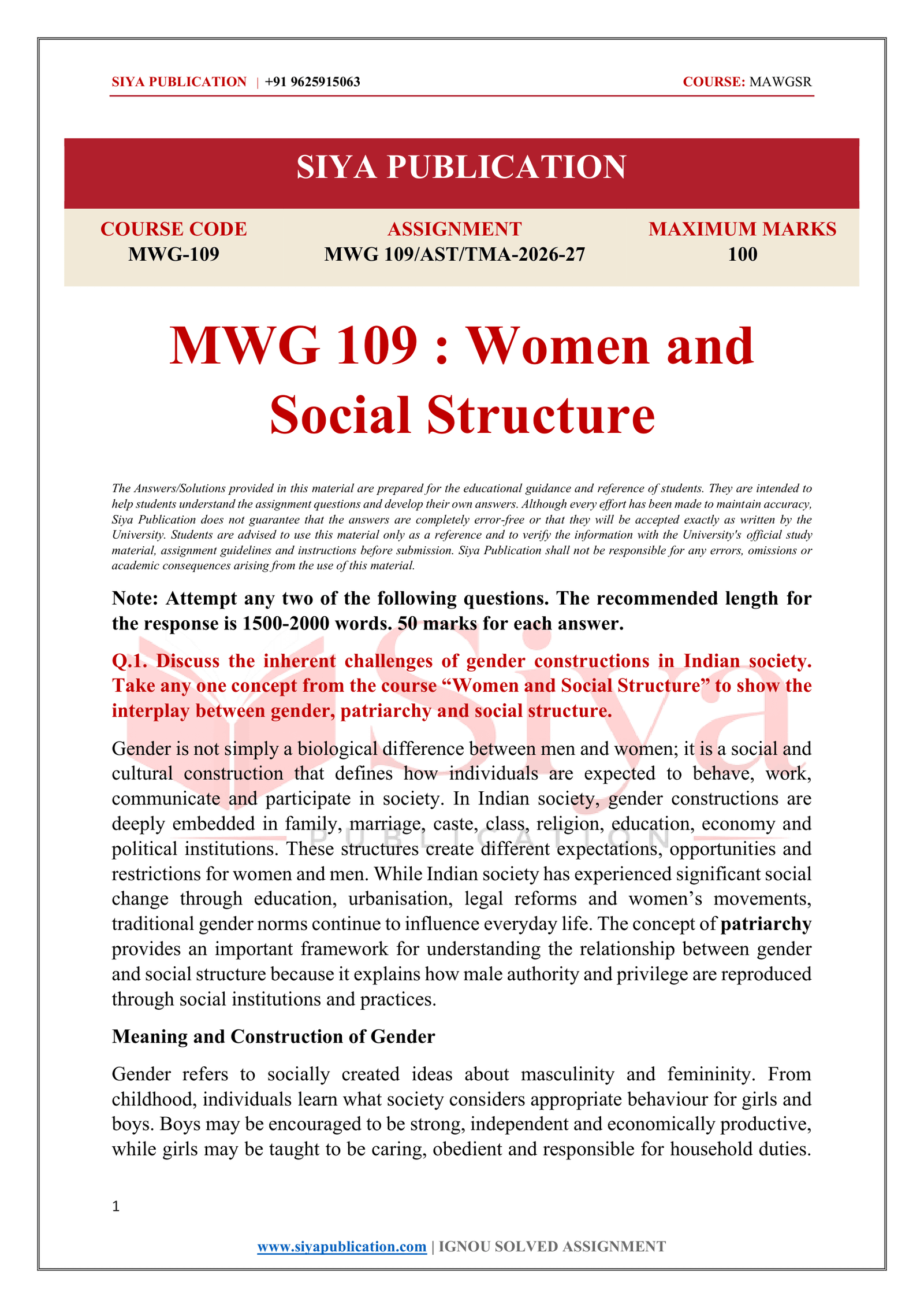 IGNOU MWG-109 Solved Assignment 2026-27 – English Medium - Image 2
