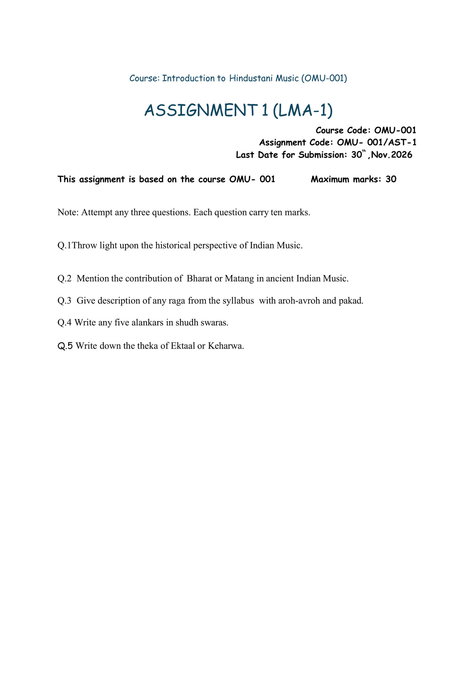 IGNOU OMU-001 Solved Assignment JULY 2026 – English Medium