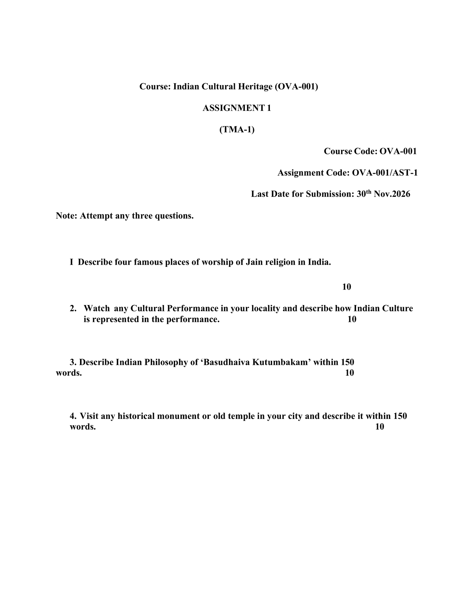 IGNOU OVA-001 Solved Assignment JULY 2026 – English Medium