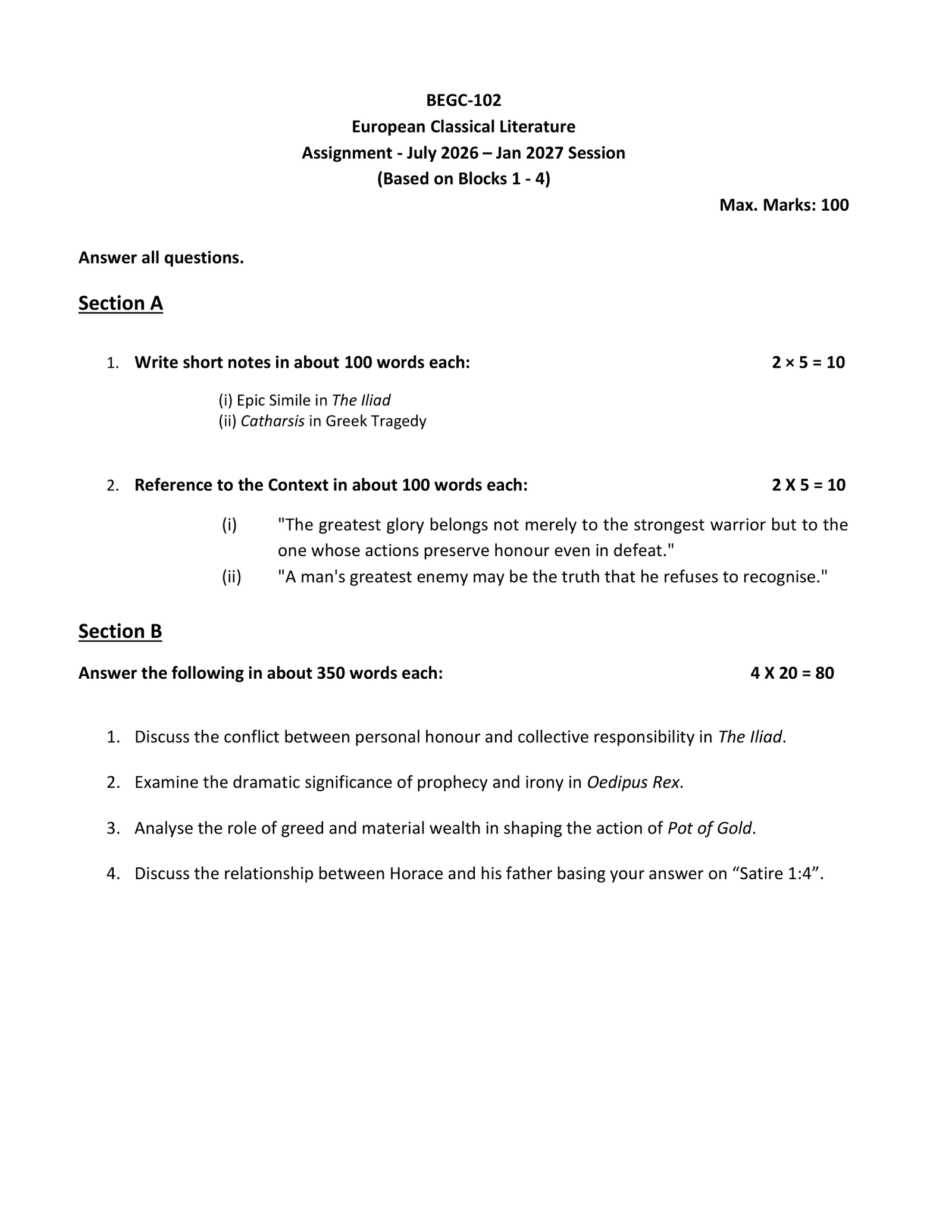 IGNOU BEGC-102 Solved Assignment 2026-27 – English Medium
