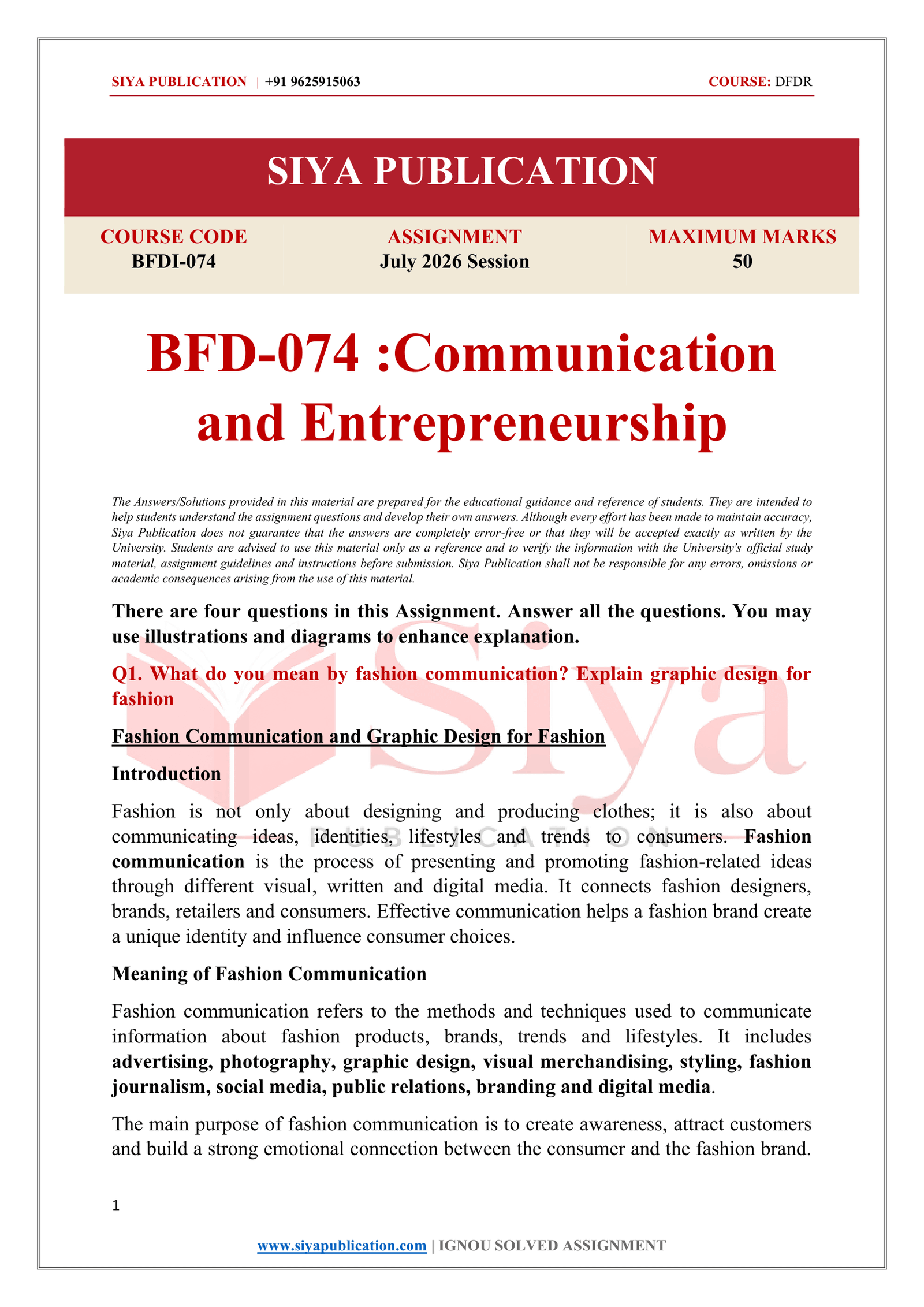 IGNOU BFD-074 Solved Assignment JULY 2026 – English Medium - Image 2