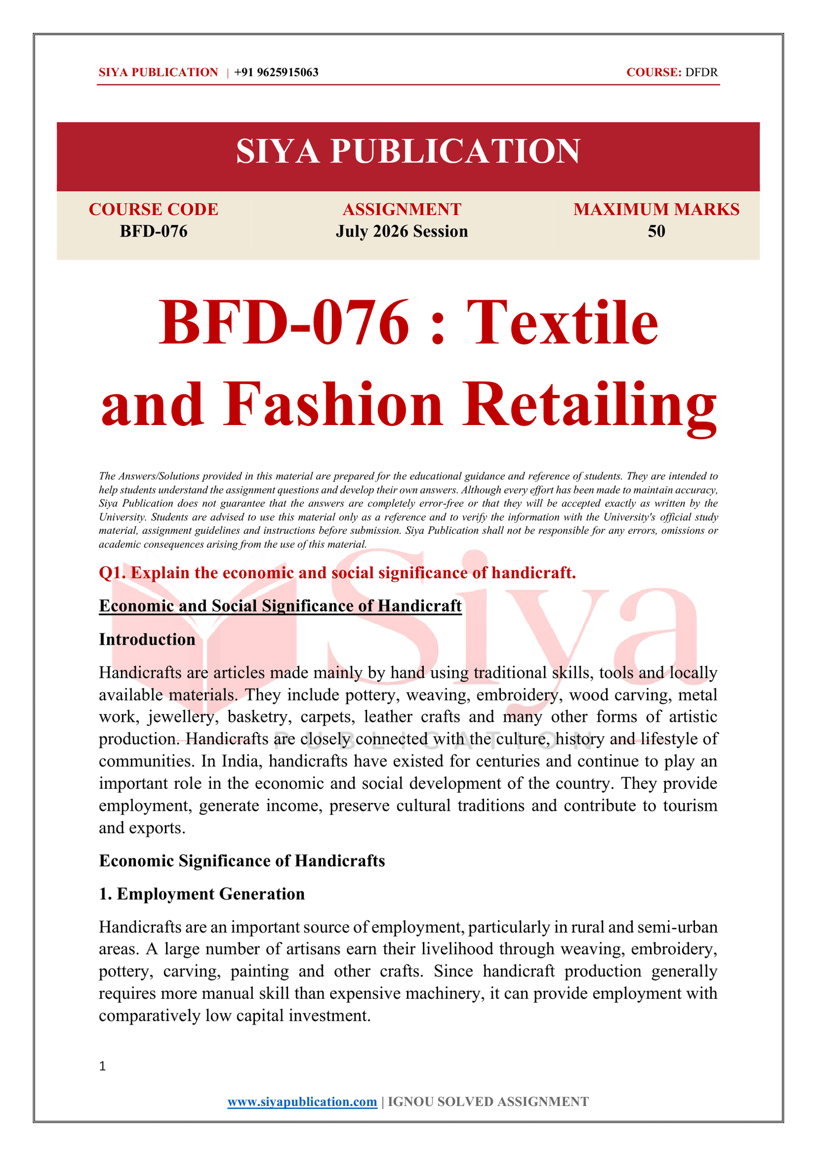 IGNOU BFD-076 Solved Assignment JULY 2026 – English Medium - Image 2