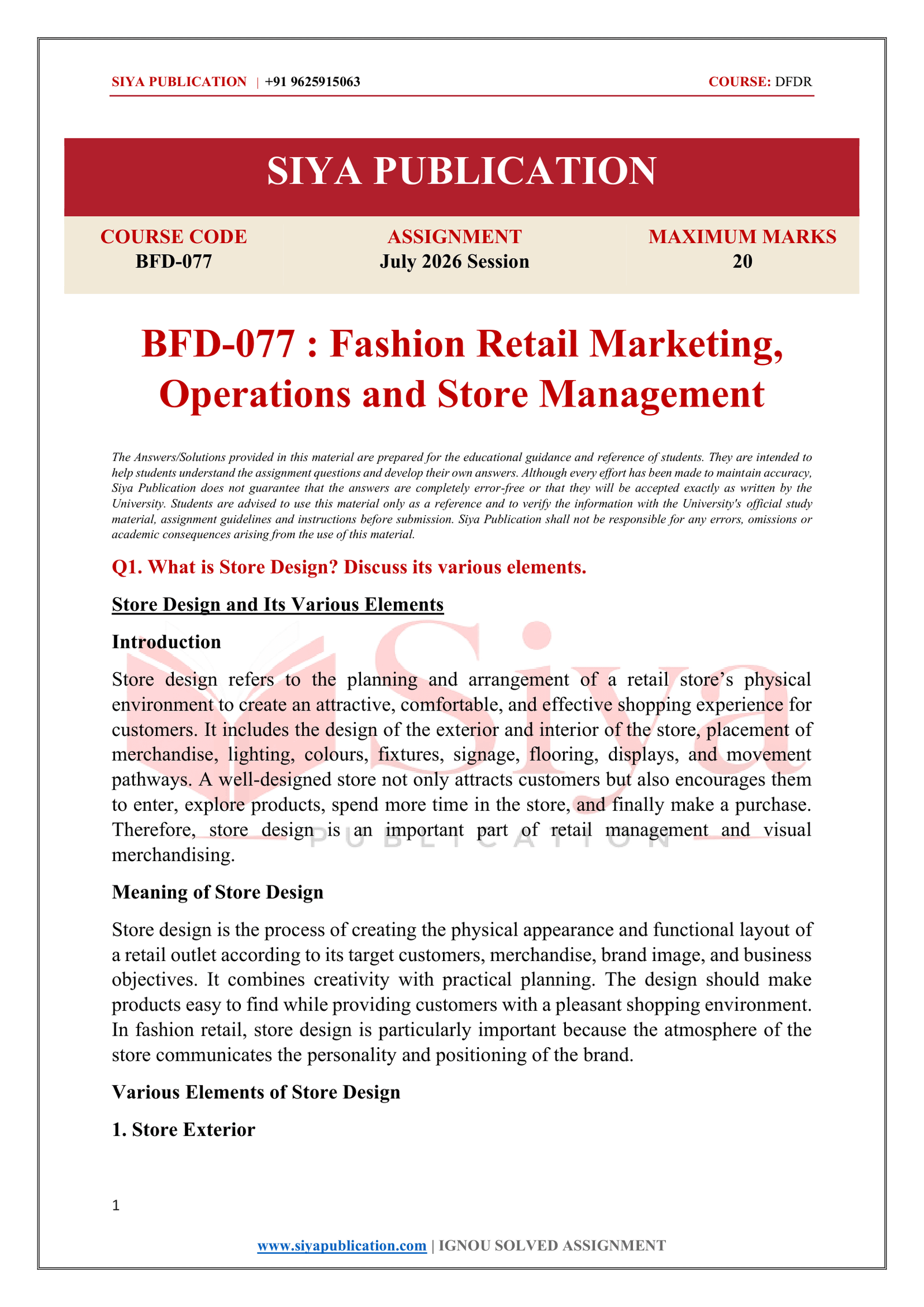 IGNOU BFD-077 Solved Assignment JULY 2026 – English Medium - Image 2
