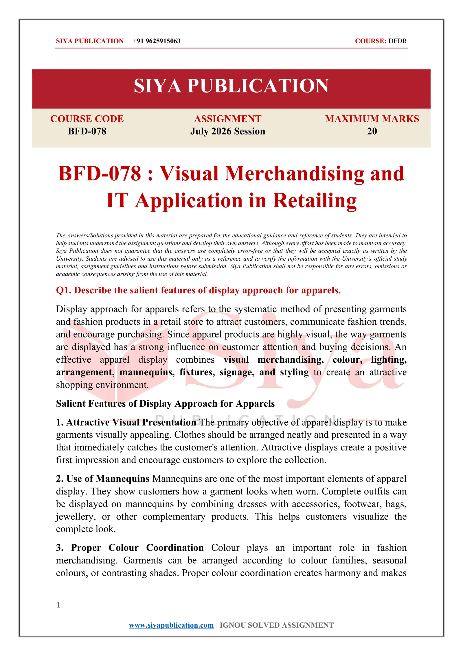 IGNOU BFD-078 Solved Assignment JULY 2026 – English Medium - Image 2
