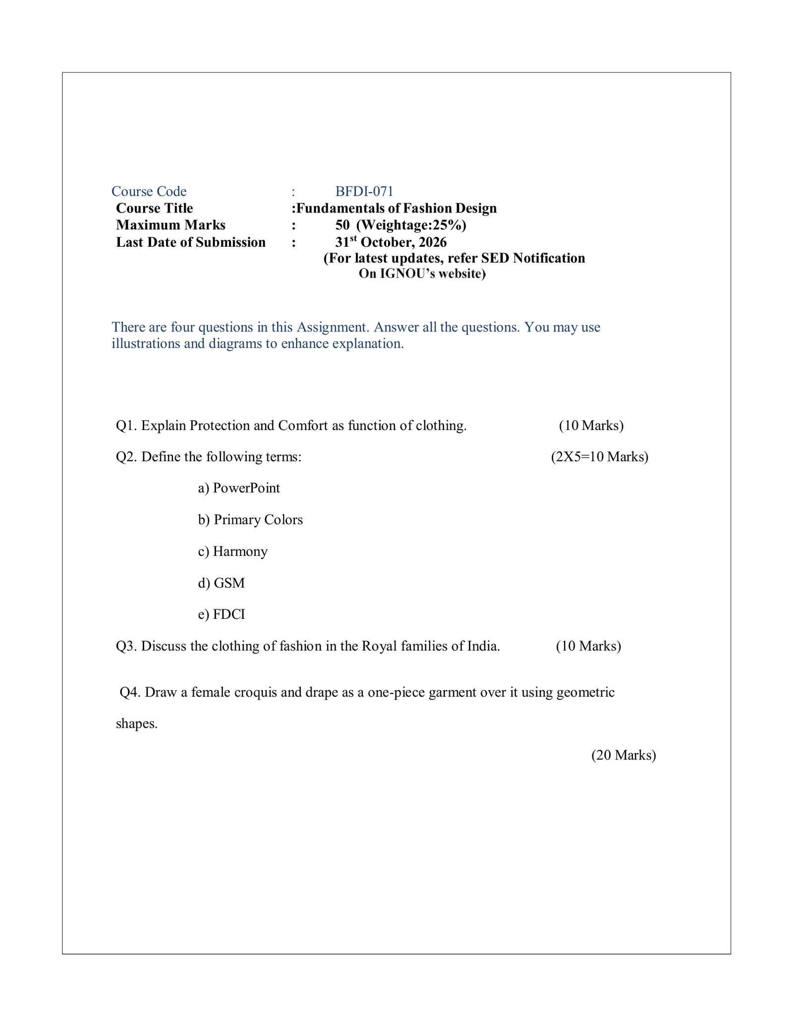 IGNOU BFDI-071 Solved Assignment JULY 2026 – English Medium