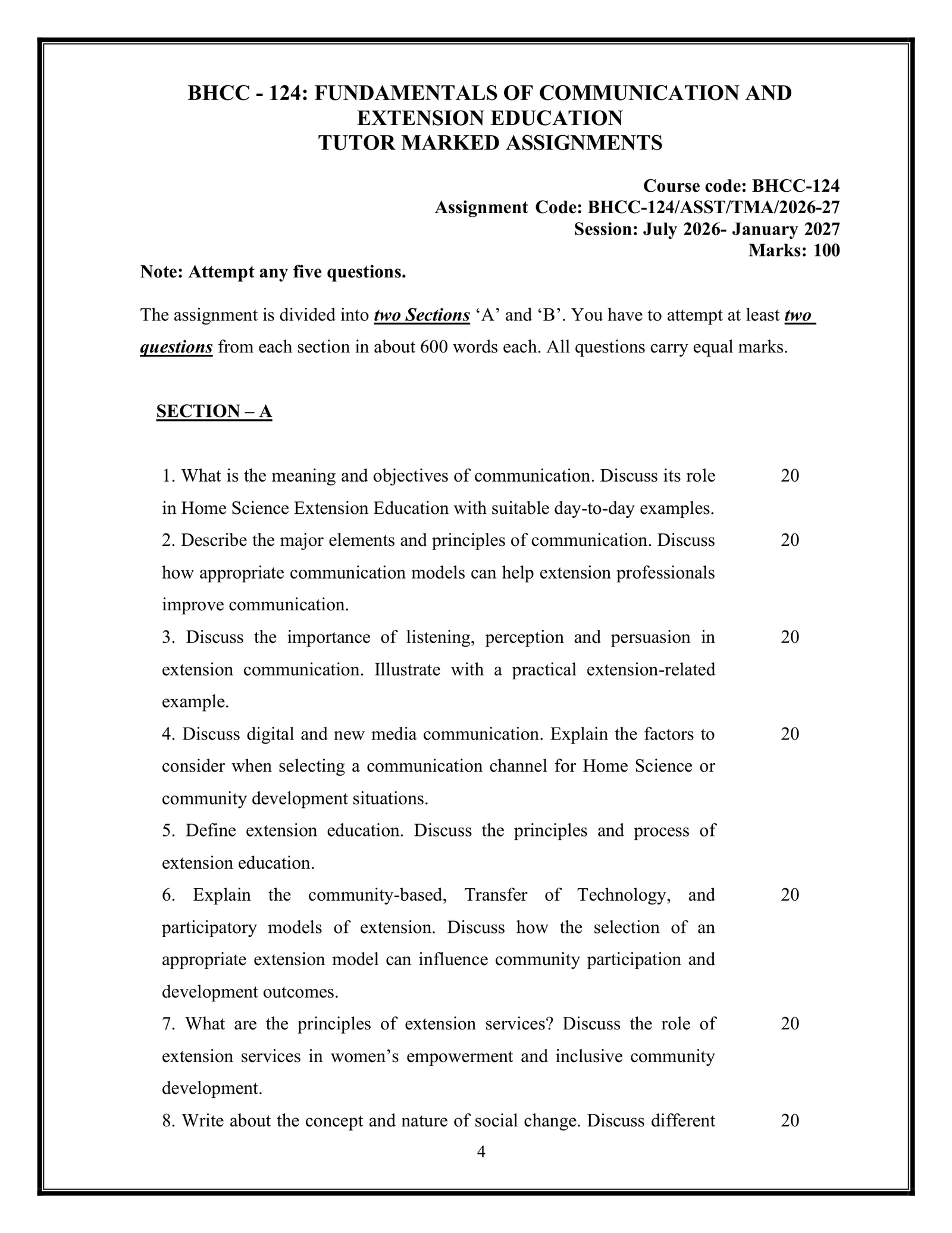 IGNOU BHCC-124 Solved Assignment 2026-27 – English Medium