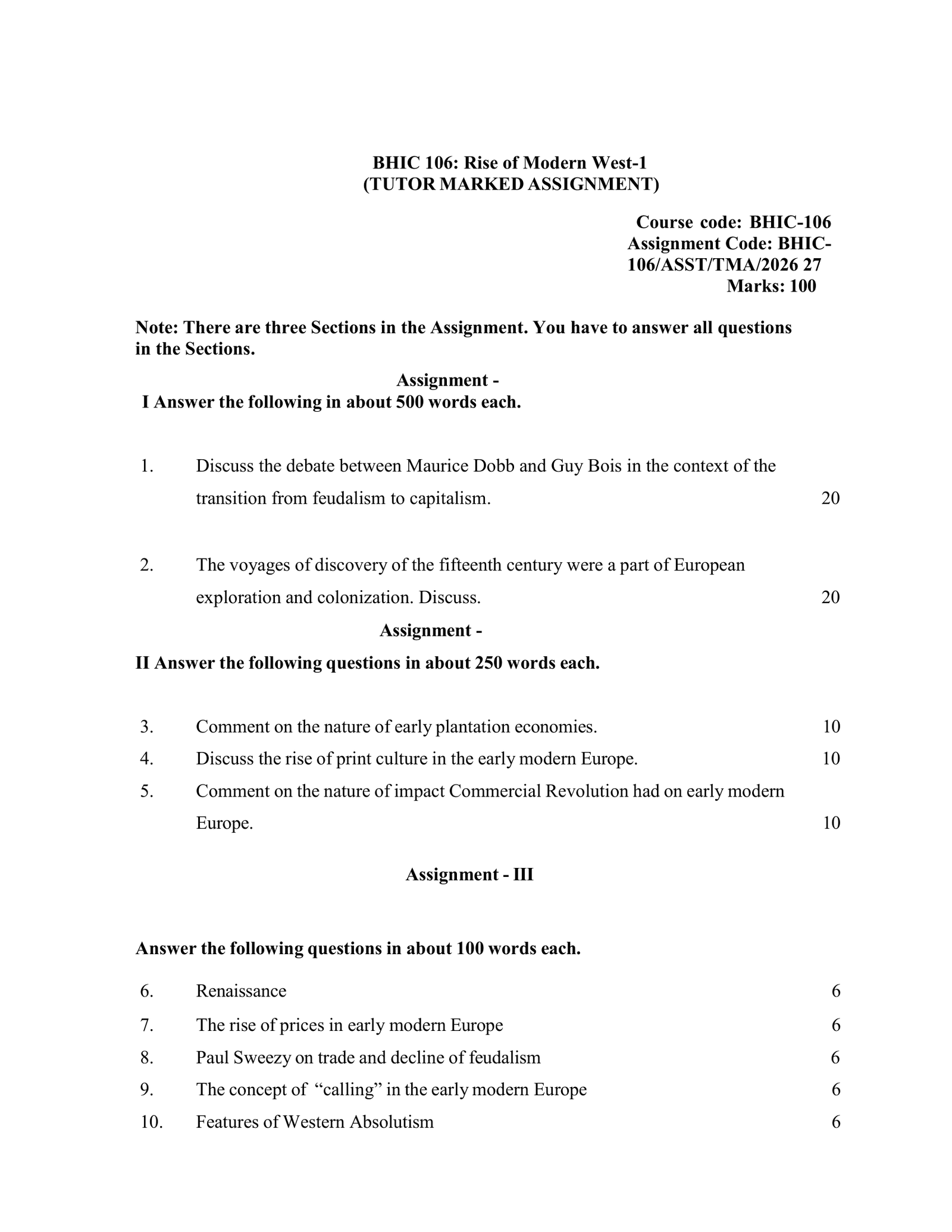 IGNOU BHIC-106 Solved Assignment 2026-27 – English Medium